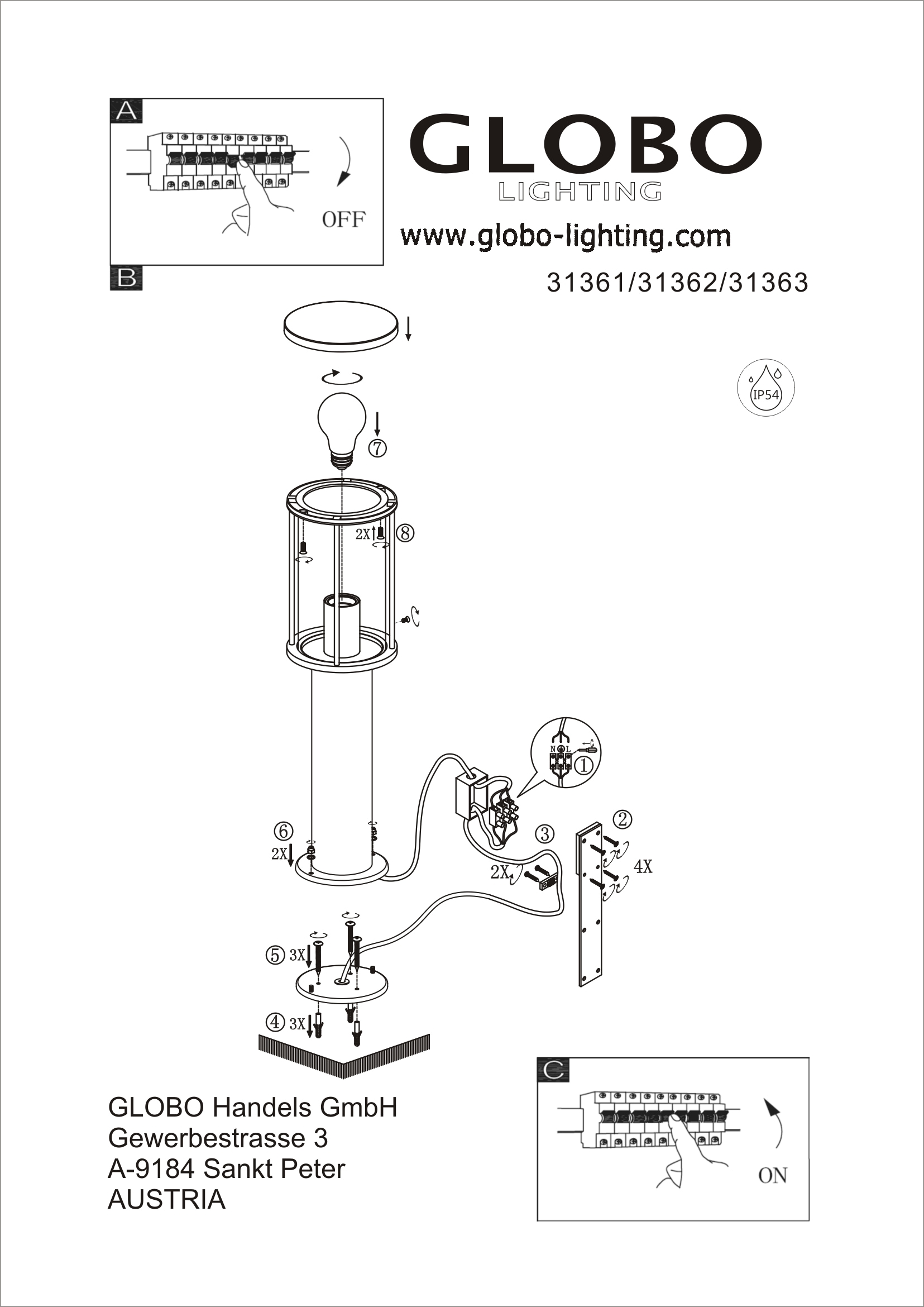 GLOBO LIGHTING Außen-Stehlampe »GRACEY« E27 1 Stk. Außenleuchte Edelstahl schwarz, Rauchglas, IP54, E27