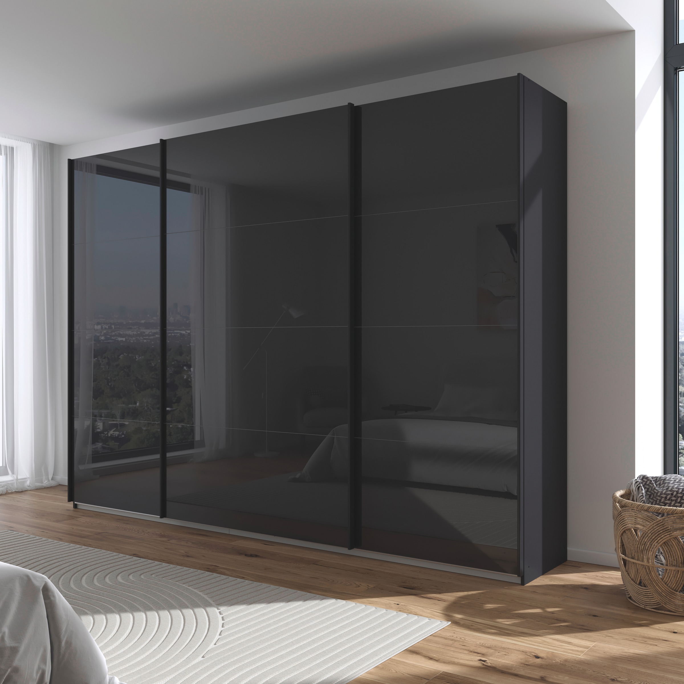 rauch Schwebetürenschrank »Kleiderschrank Schrank Garderobe AGORDO mit Glasfront«, durchdachte Innenausstattung, in 4 Breiten und 2 Höhen MADE IN GERMANY