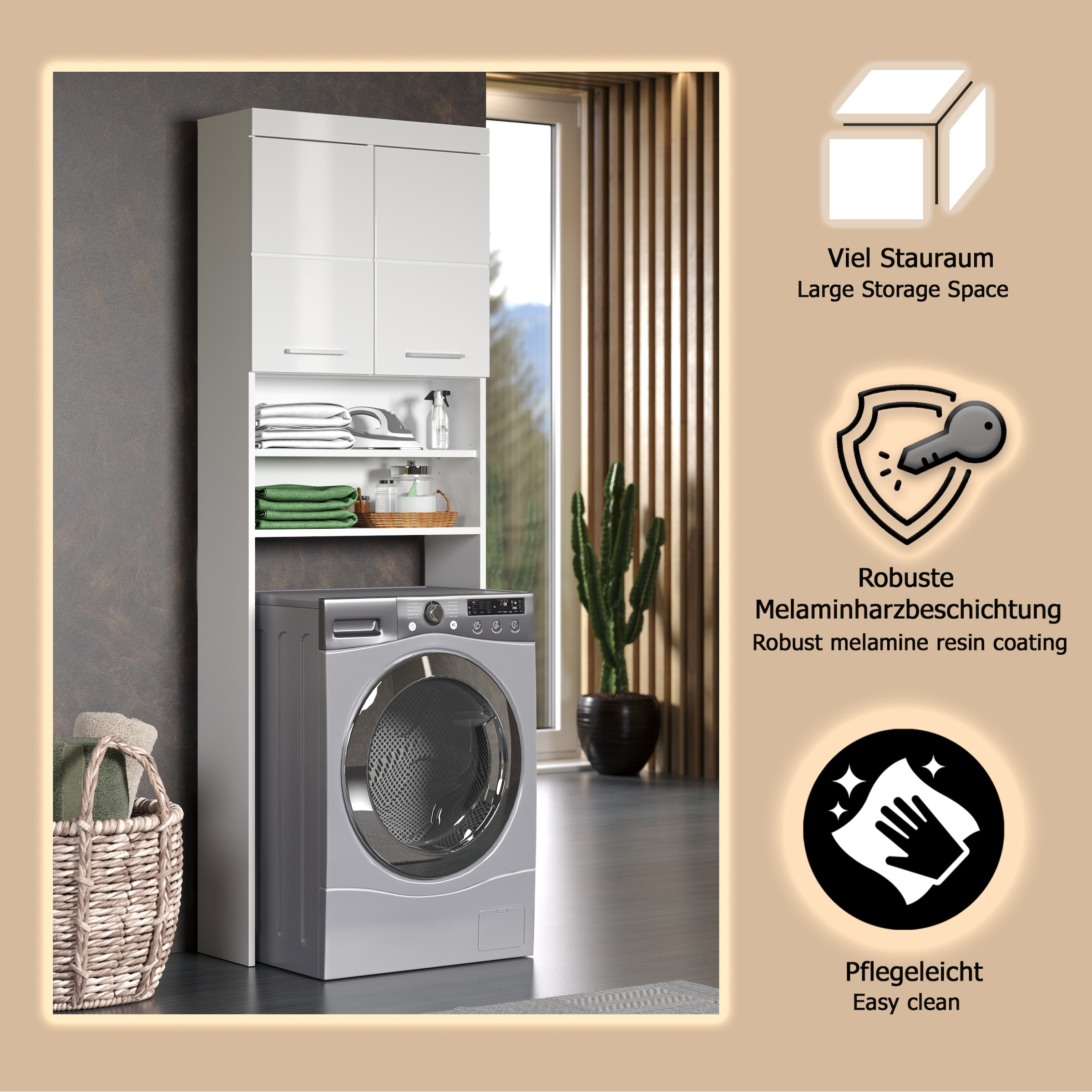 welltime Waschmaschinenumbauschrank »Avena« Waschmaschinenüberbau mit 2 Fächern - (B/T/H) 63/24/187 cm