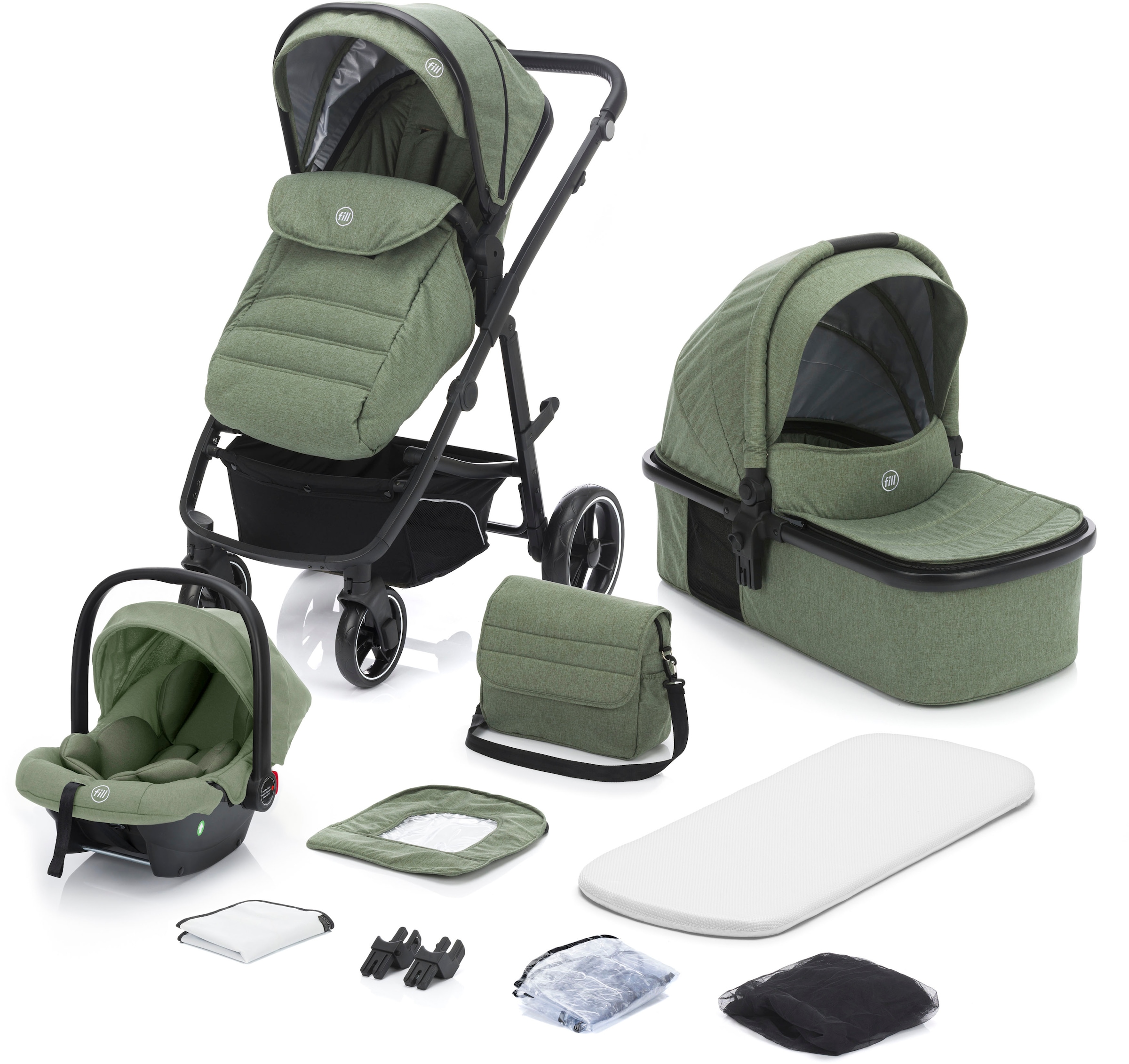 Fillikid Kombi-Kinderwagen »Jaguar, grün melange«, 22 kg