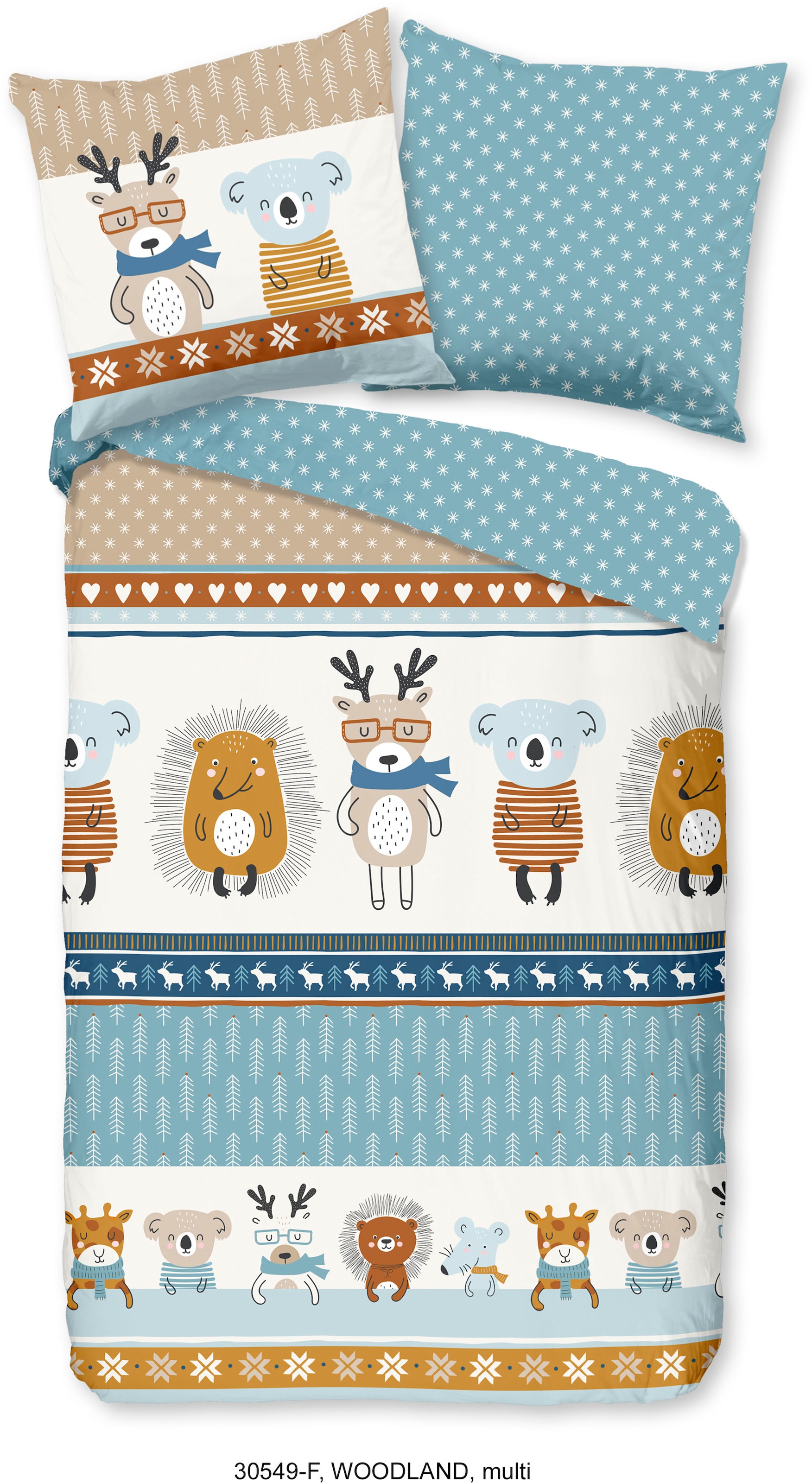 good morning Kinderbettwäsche »Woodland«, Biber, 135x200, Warm, Weich, Wendeoptik, Reißverschluss, Tieren, Kind