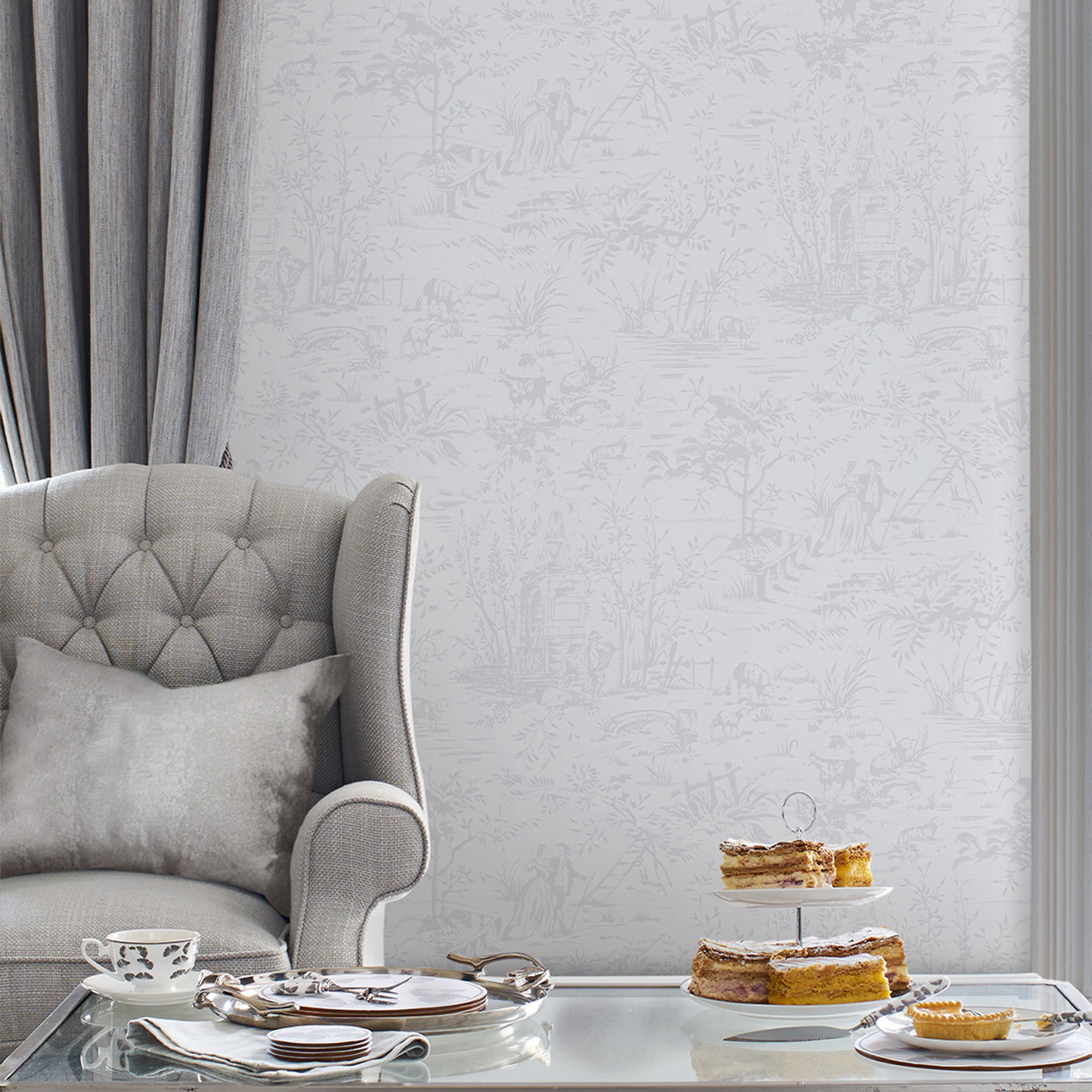 LAURA ASHLEY Vliestapete »Toile de Jouy« floral texturiert 10mx52cm