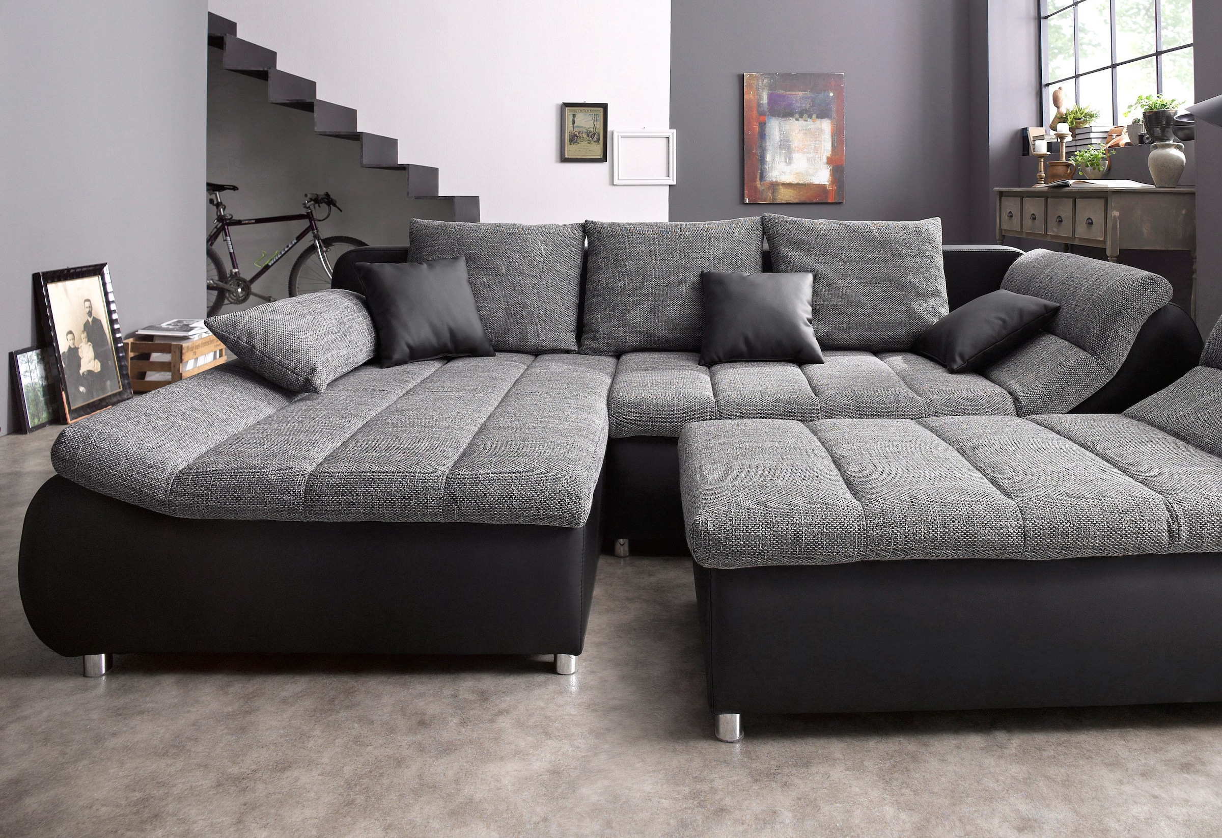 INOSIGN Ecksofa »Imola elegant und bequem, aktuelle Steppung im Sitz, L-Form«, wahlweise mit Bettfunktion