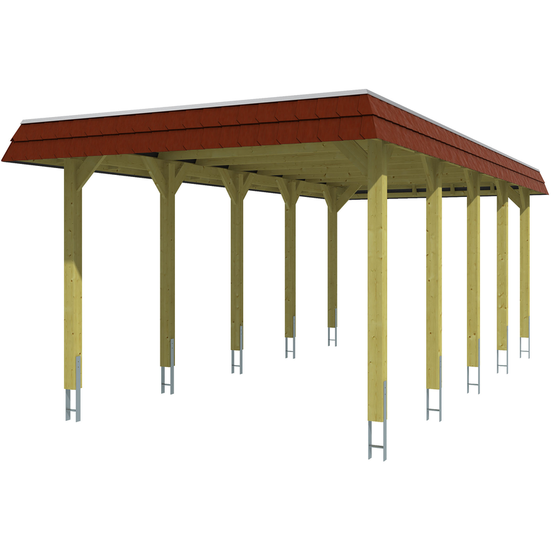 SKANHOLZ Einzelcarport »Spreewald« Nadelholz 285 cm Nussbaum mit EPDM-Dach, rote Blende Nussbaum