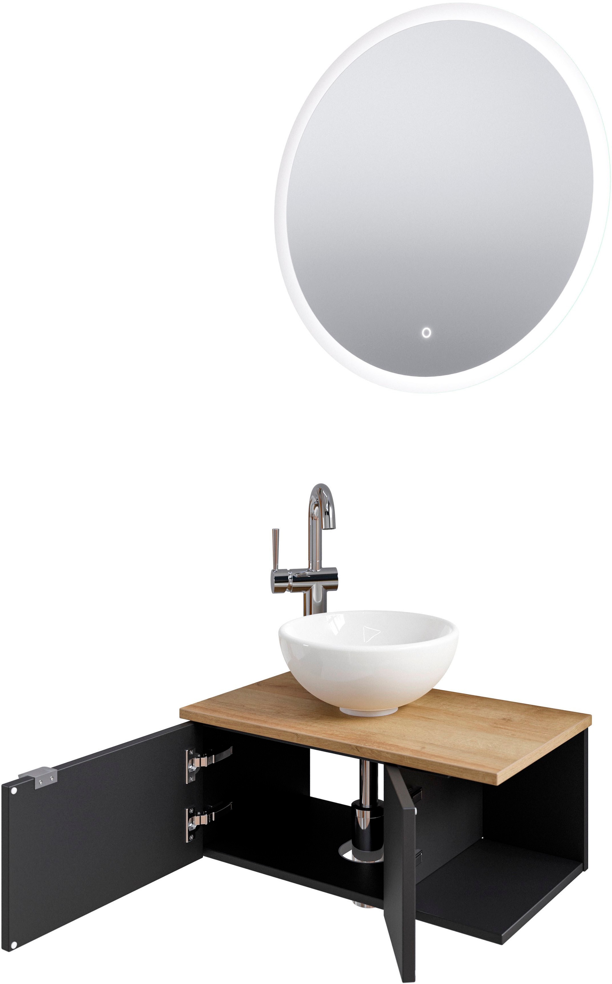 Saphir Badmöbel-Set »Serie 6915«, (4 St.), Gäste-Bad, 70 cm breit, mit LED-Spiegel, offenem Fach und 2 Türen
