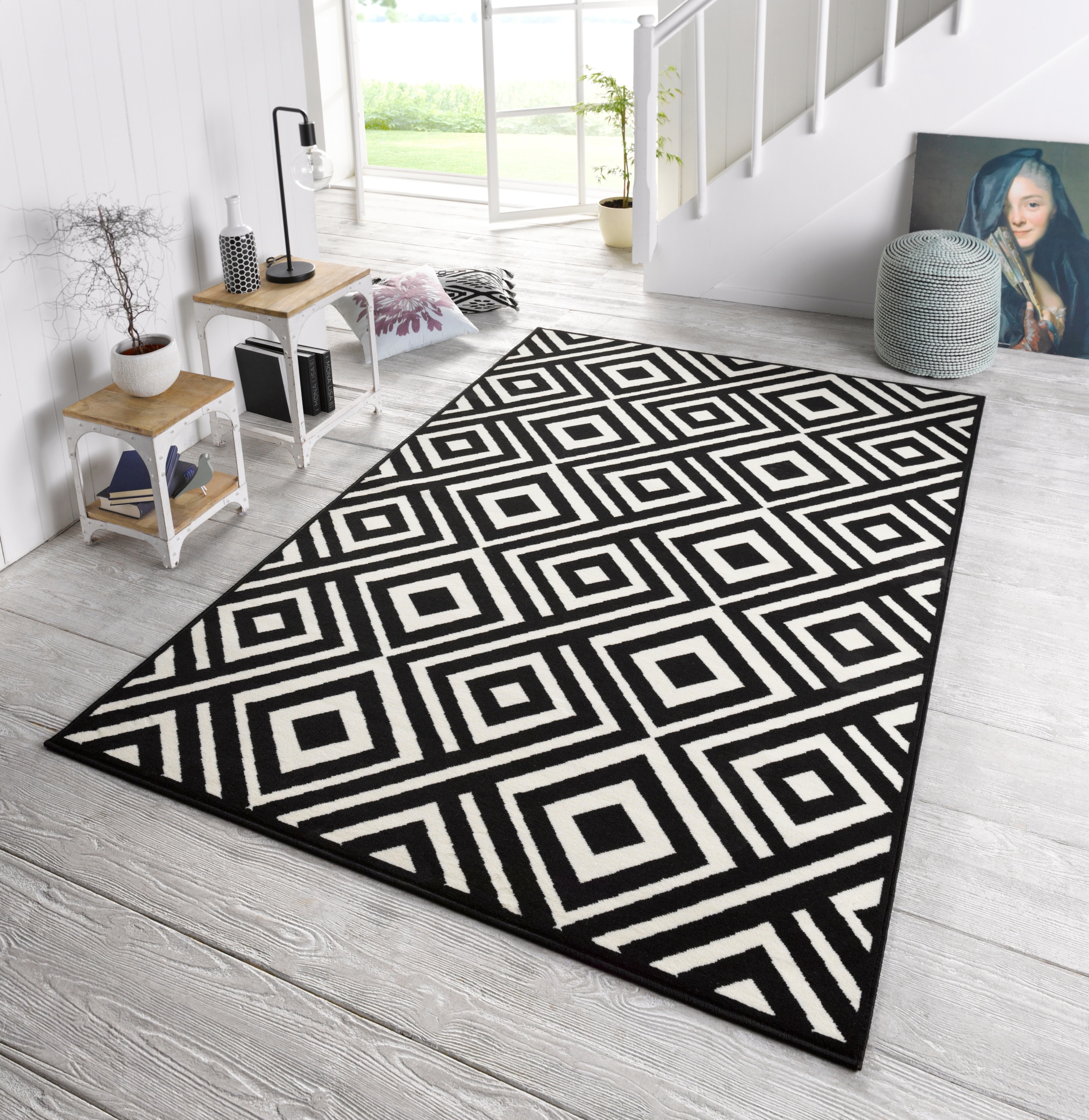 HANSE Home Teppich »Art«, rechteckig, 9 mm Höhe, Kurzflor Rauten Motiv, Velour Haptik, Robust, Pflegeleicht, Gekettelt