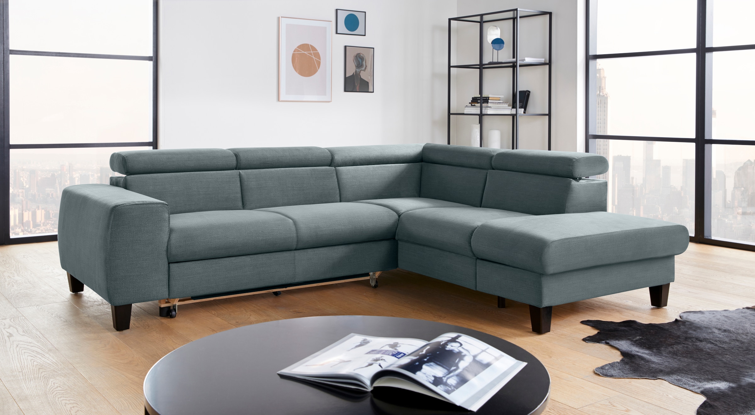 COTTA Ecksofa »Morven L-Form mit Kopfteilverstellung«, wahlweise mit Bettfunktion, Bettkasten & Wireless-Charger