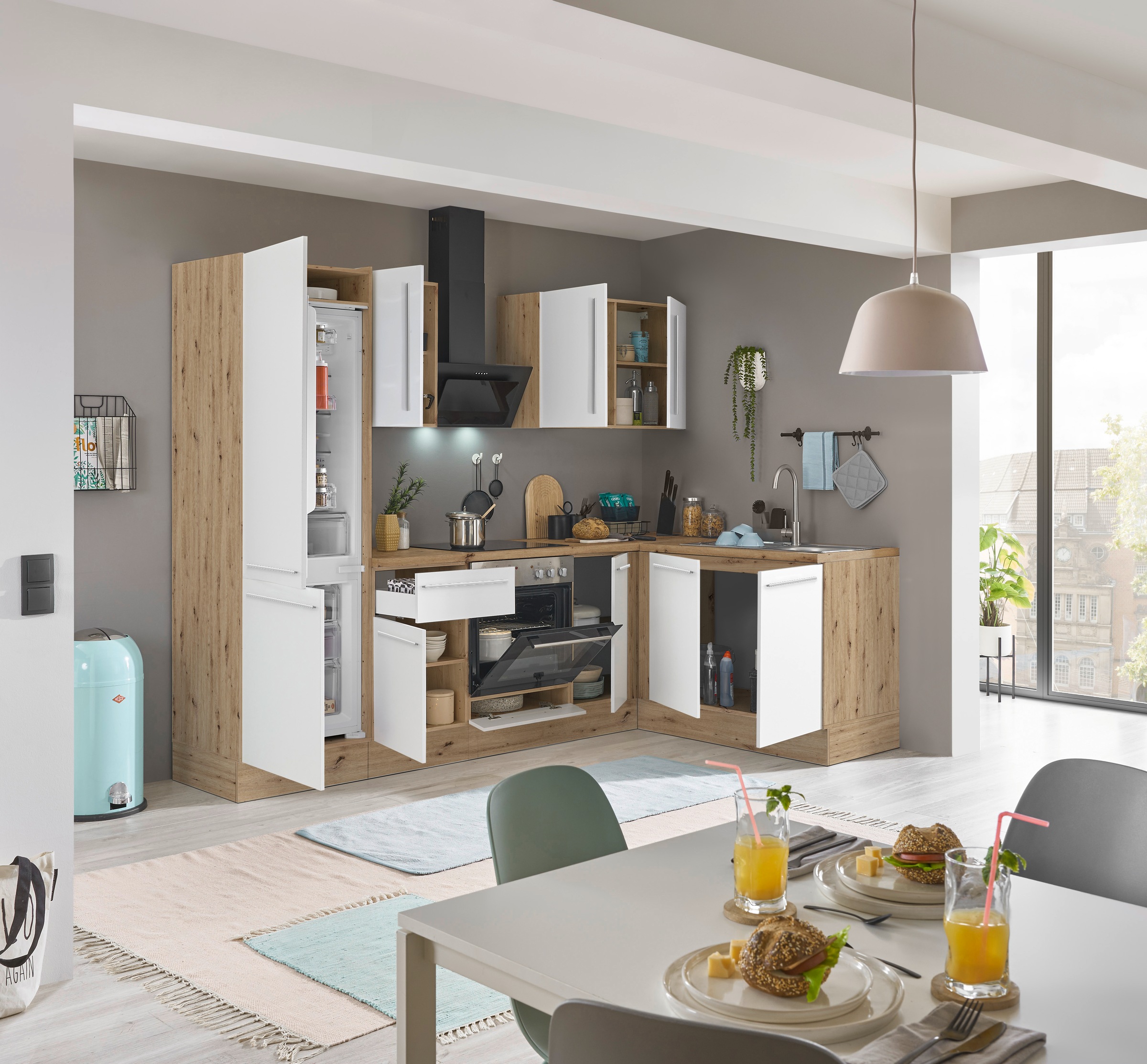 KOCHSTATION Winkelküche »Florida, Stellbreite 270x165 cm«, wahlweise mit E-Geräten, mit Softclose für Türen und Schubkästen