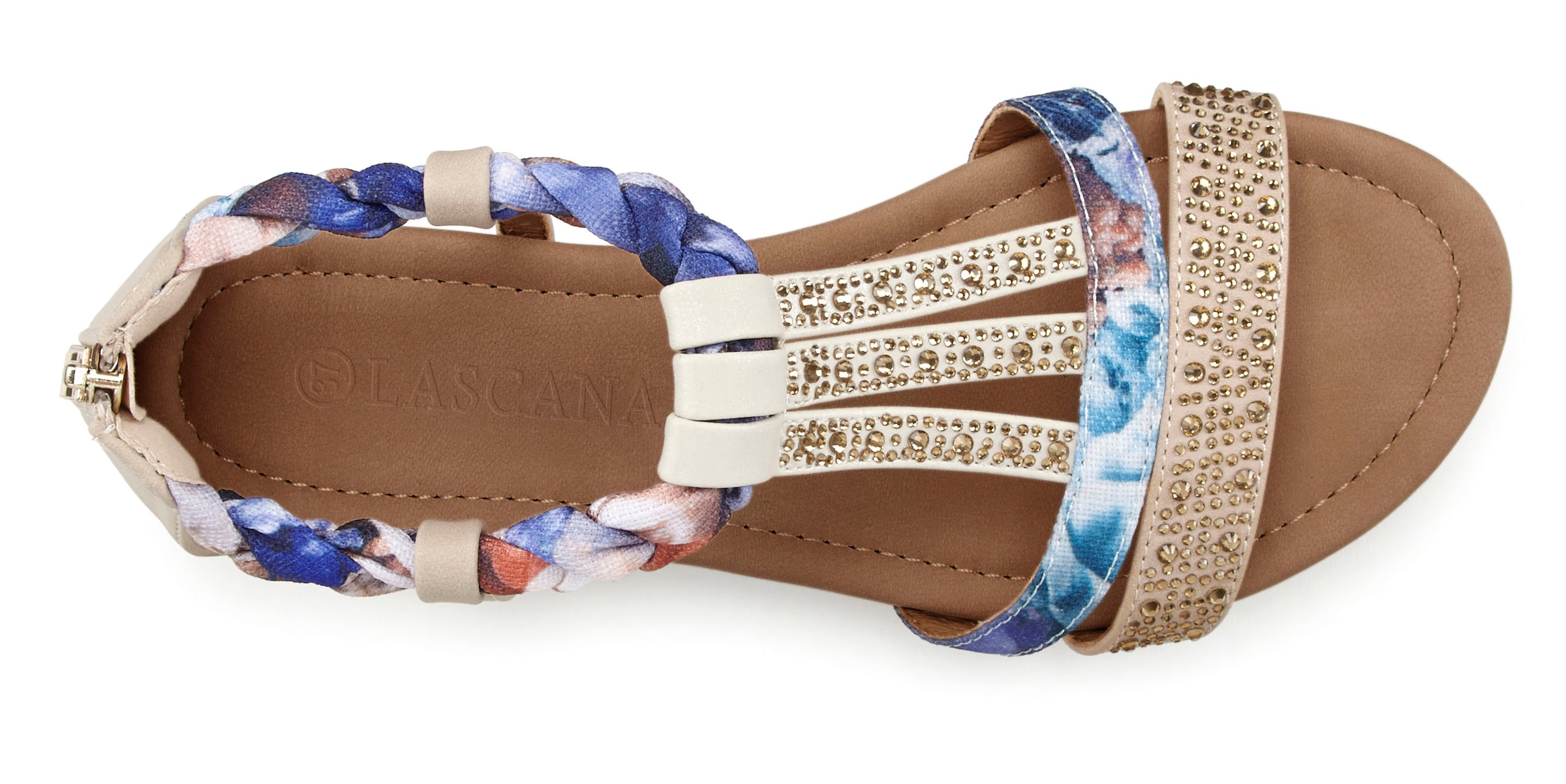 LASCANA Sandale »Sommerschuh, Sandalette,«, mit Verzierung und kleinem Keilabsatz im Festival-Look VEGAN