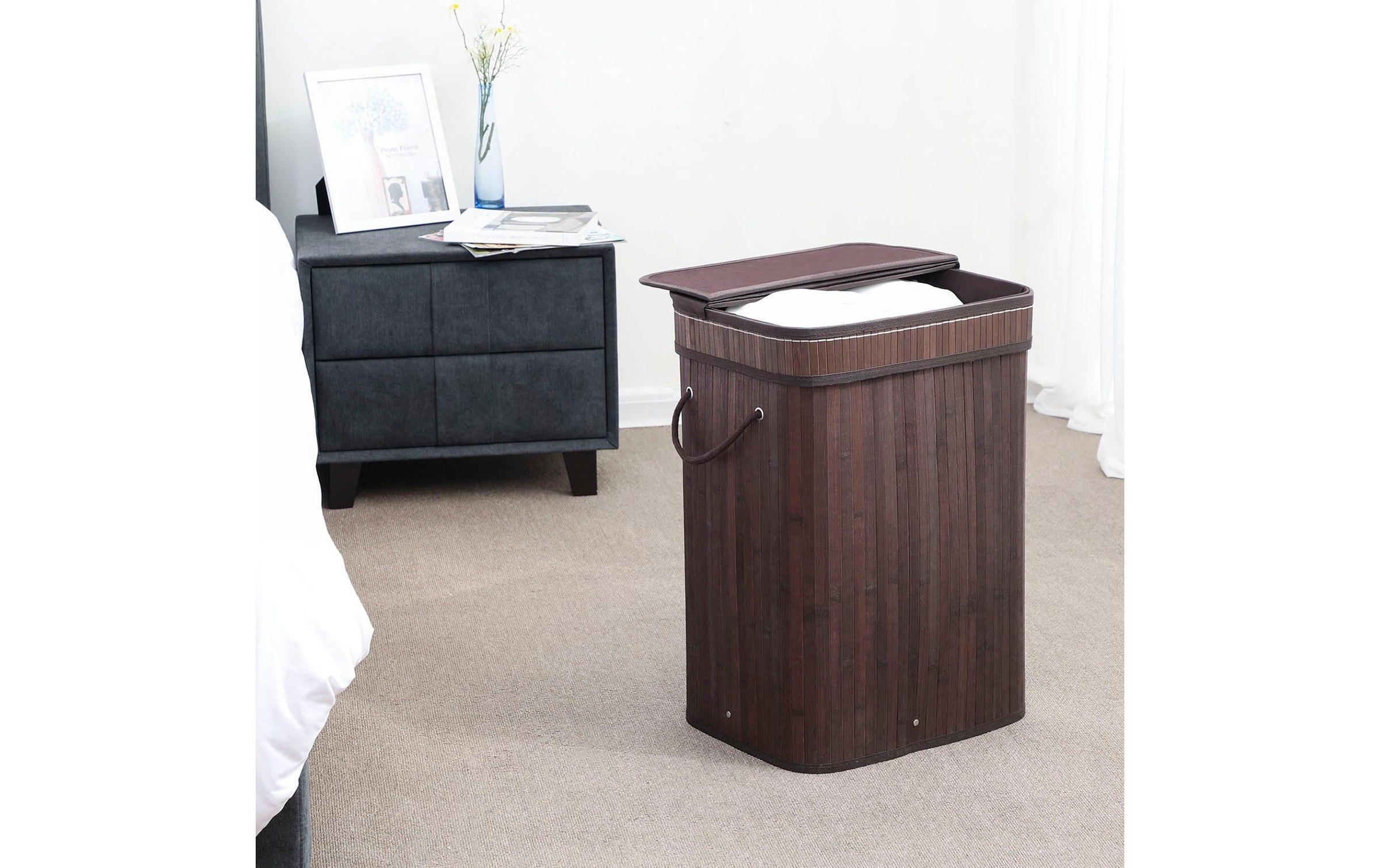 SONGMICS Wäschekorb »für trockene Wäsche 72 l, Dunkelbraun« Holzart: Bambus (China)