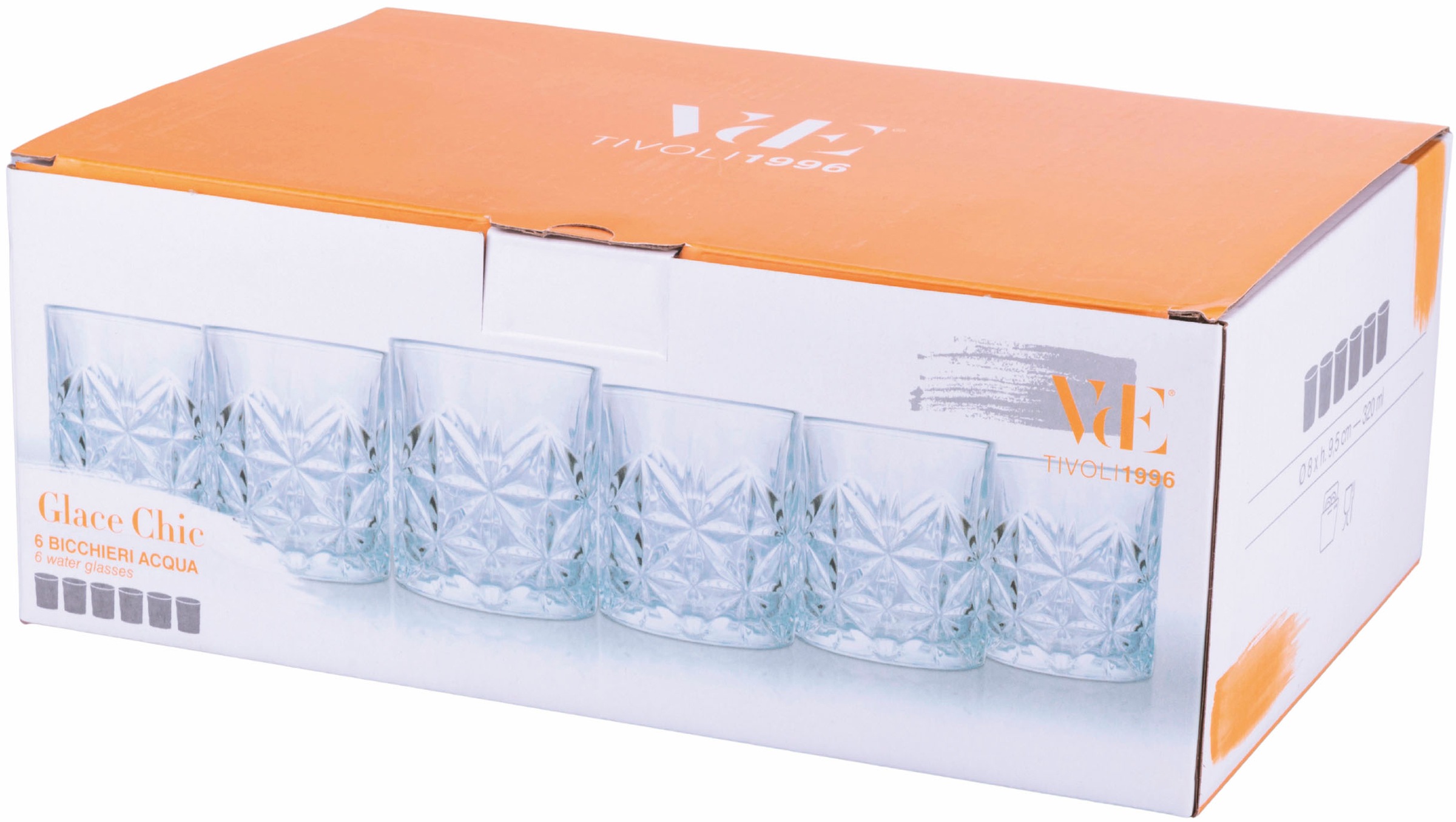 Villa d'Este Gläser-Set »Glace Chic«, (Set, 6 tlg.), Wassergläser-Set, 6-teilig, Inhalt 320 ml