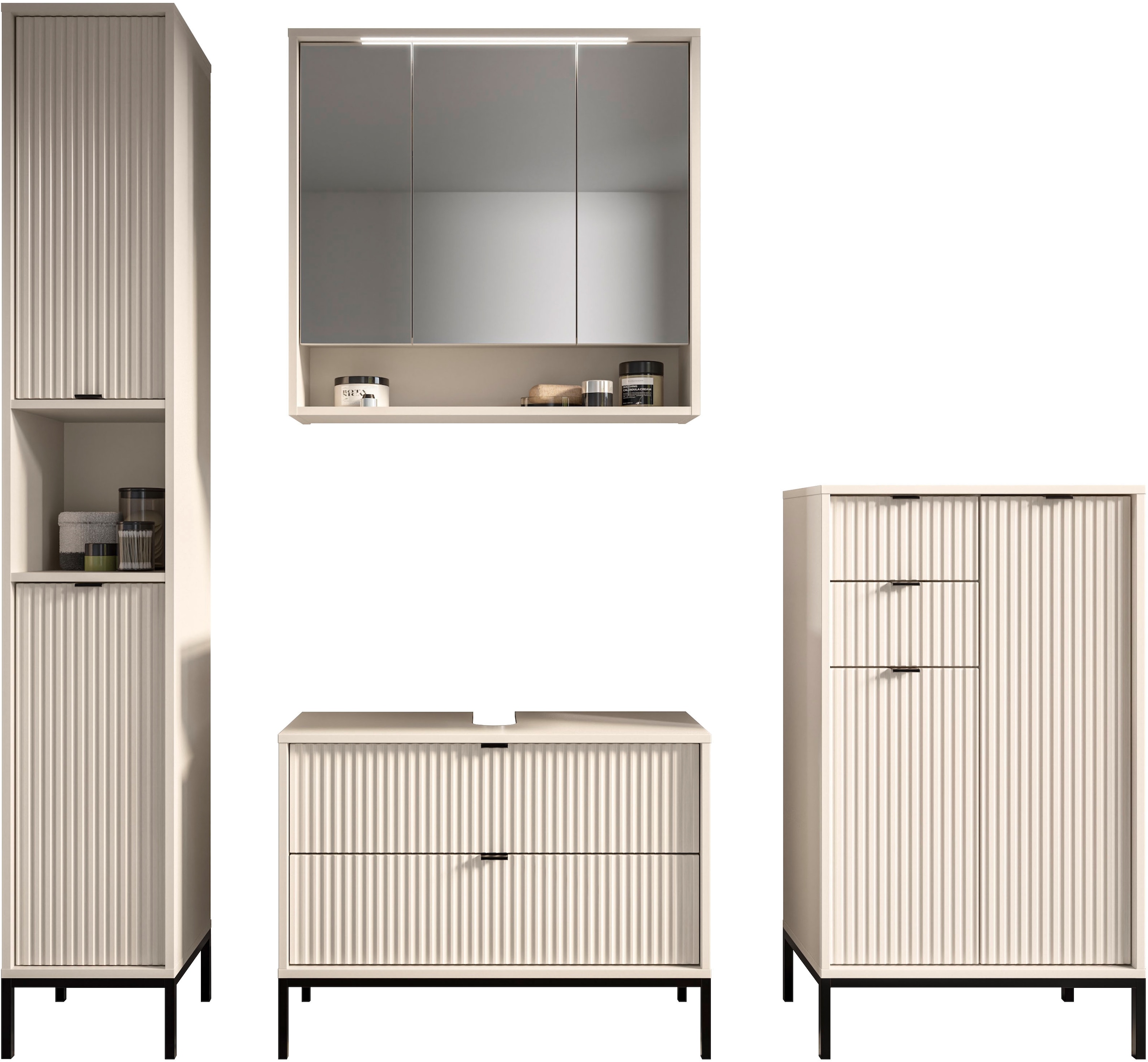 BASIC by Balculina Waschbeckenunterschrank »Lucera BxHxT 80x60x32 cm« 1 Stk. tlg. Breite 80cm, Unterflurauszug, Metallfüße