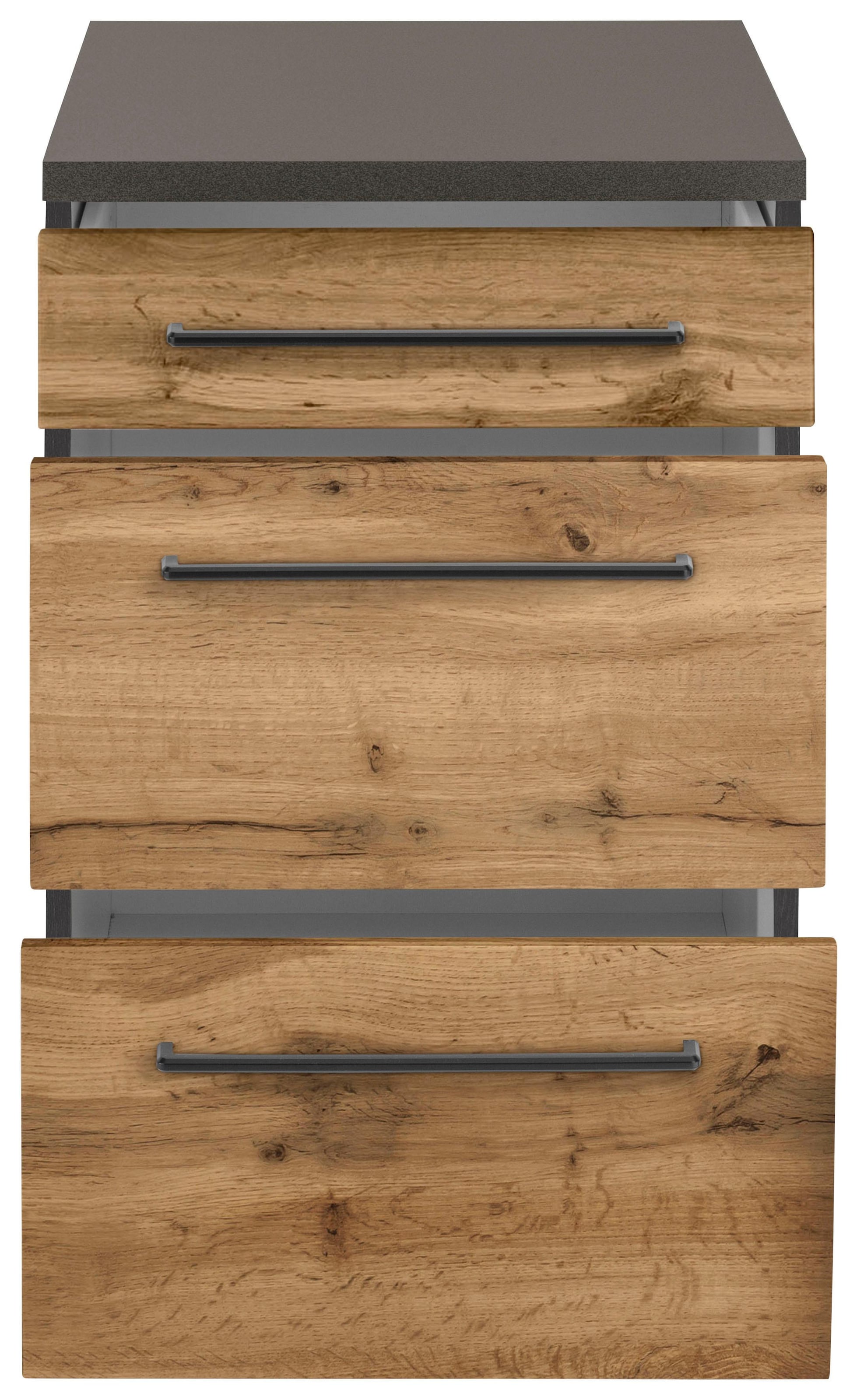 KOCHSTATION Unterschrank »KS-Tulsa« 50 cm breit, 1 Schubkasten, 2 große Auszüge, Metallgriff, MDF Front