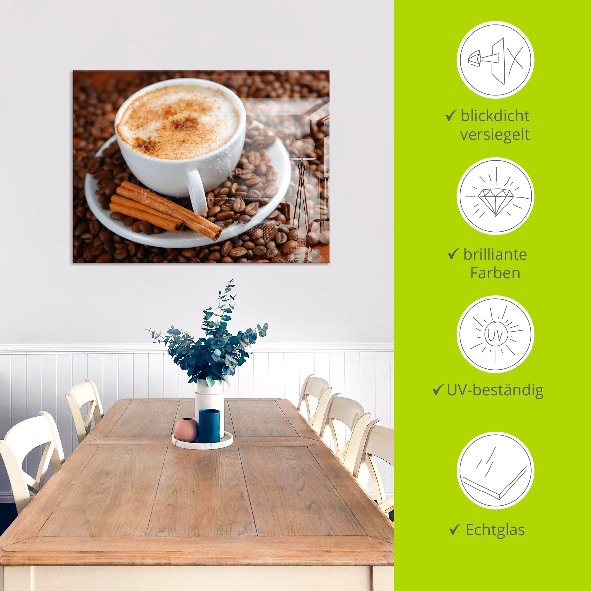 Artland Glasbild »Cappuccino - Kaffee«, Getränke, (1 St.), in verschiedenen Größen
