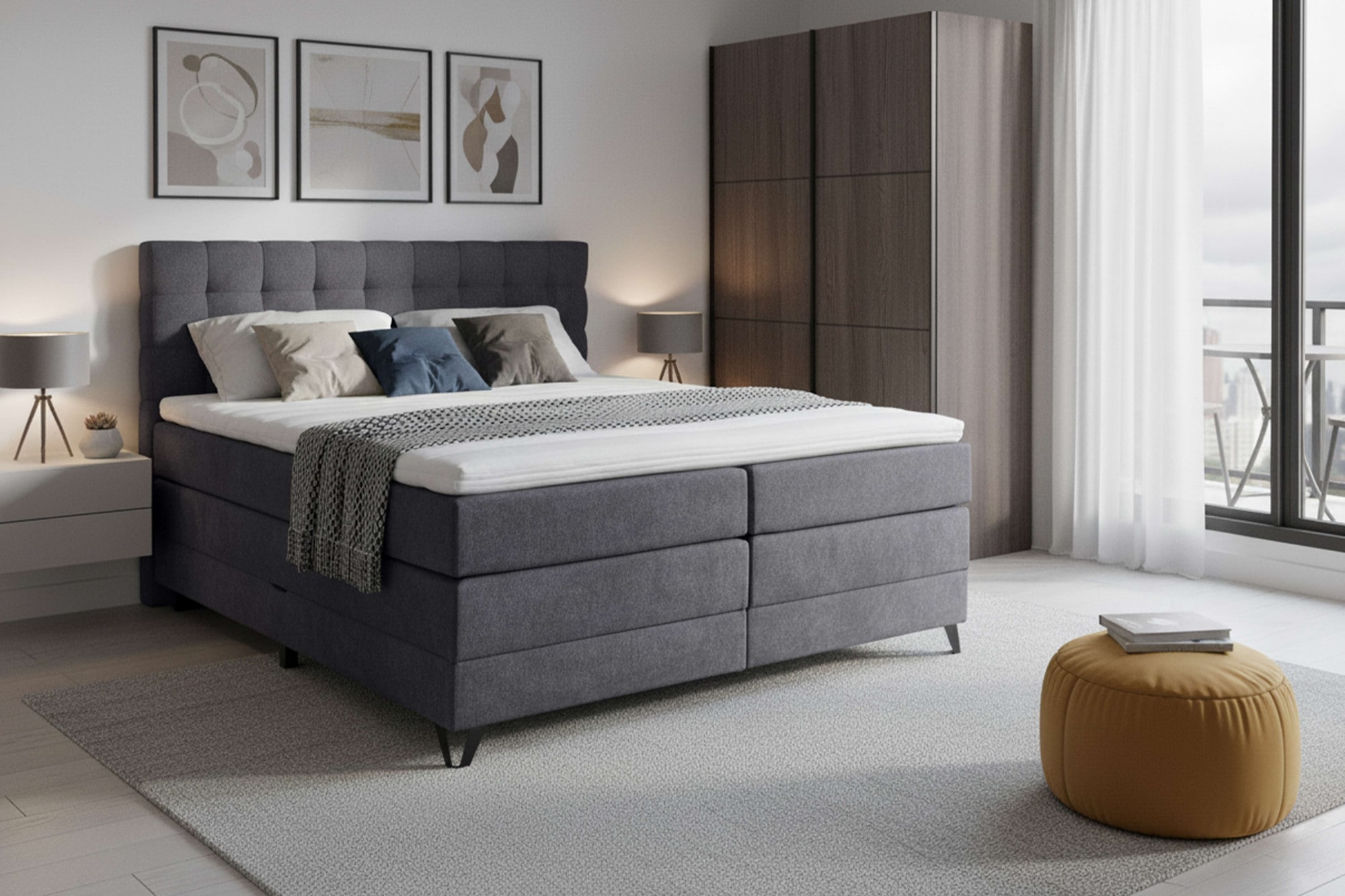 Home affaire Boxspringbett »Ilona, Doppel- & Polsterbett, Federkernbett, Komfortbett, 160 & 180 cm« inkl. 6 cm Topper, zwei Bettkästen, Taschen-Federkernmatratze in H3