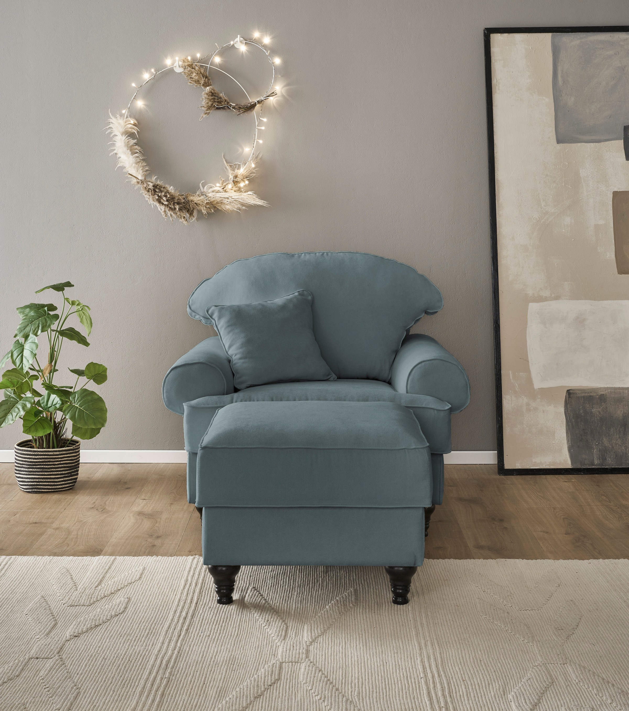 Home affaire Sessel »WESTMINSTER«, (Set, 2 St., 1Sessel, 1 Hocker), mit Federkern-Polsterung