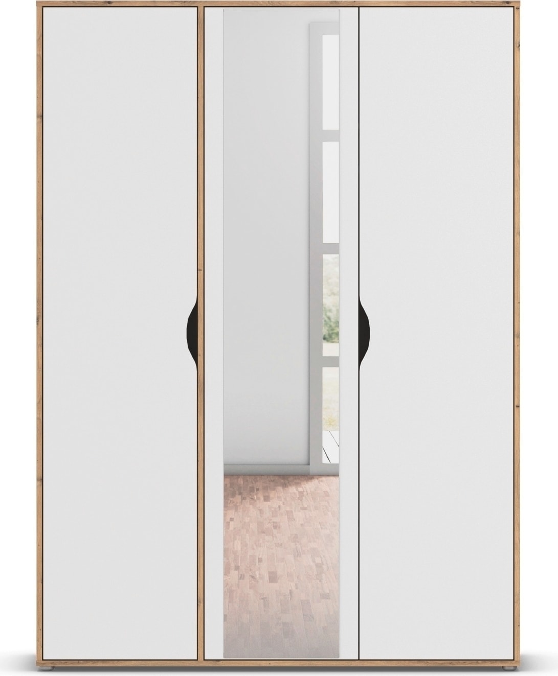 rauch Drehtürenschrank »Kleiderschrank Schrank Garderobe Wäscheschrank NARAI mit Spiegel«, (in 3 verschiedenen Ausstattungen BASIC/CLASSIC/PREMIUM), Griffausfräsungen für eine grifflose Optik TOPSELLER MADE IN GERMANY