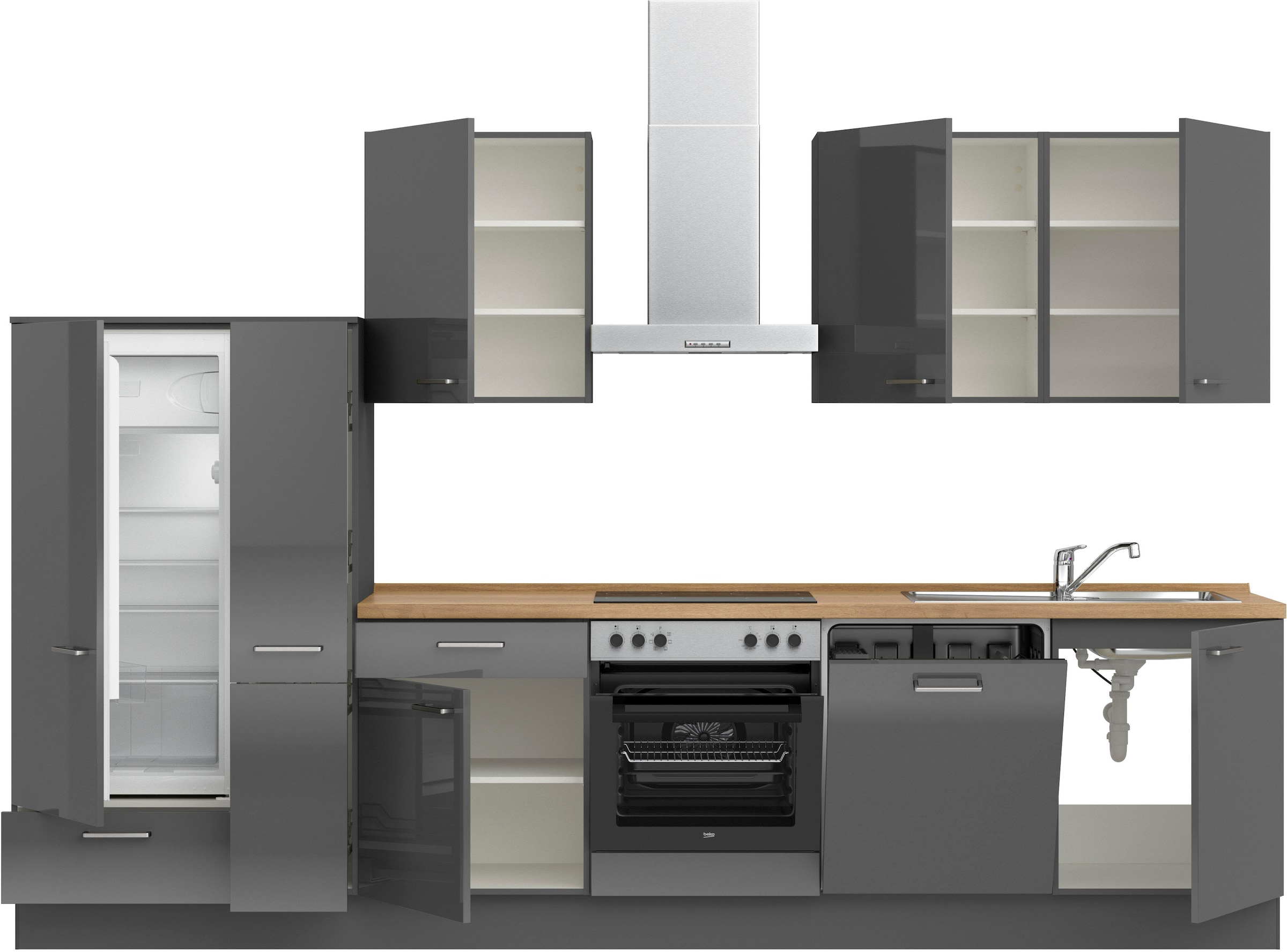 nobilia® Küchenzeile »"Flash I"«, vormontiert, Ausrichtung wählbar, Breite 330 cm, wahlw. mit E-Geräten