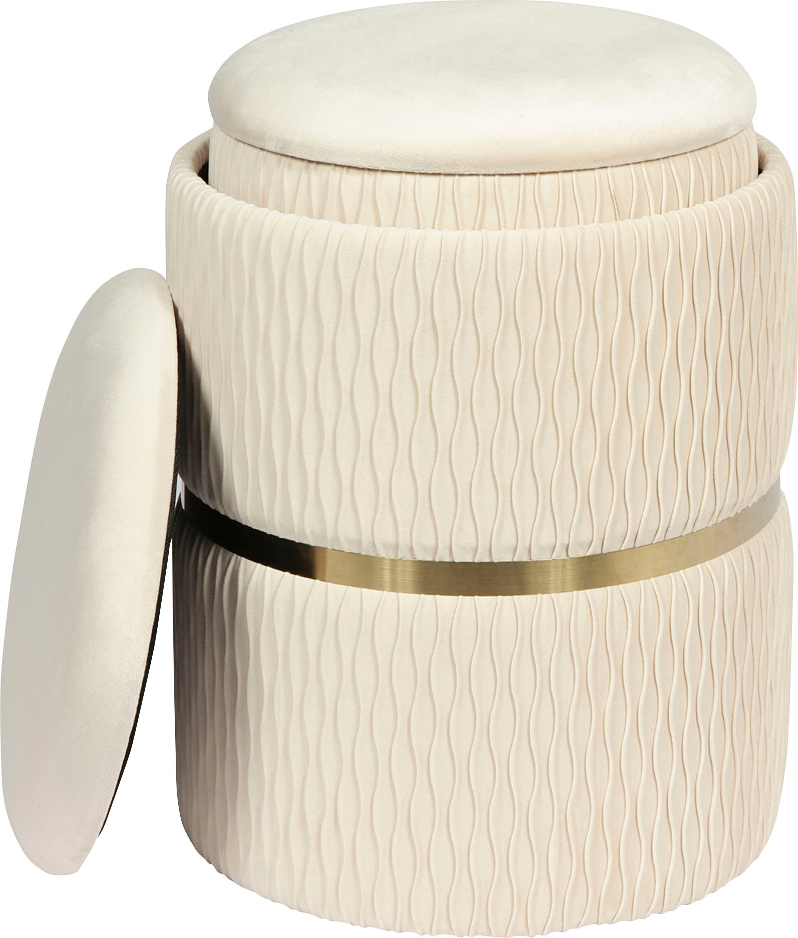 Kayoom Sitzhocker »Hocker Milas 2er-Set, Praktischer und versteckter Stauraum«, (Set, 2 St.), stapelbar, mit Stauraum, Edelstahlsockel, Farbenfroh unaufdringlich