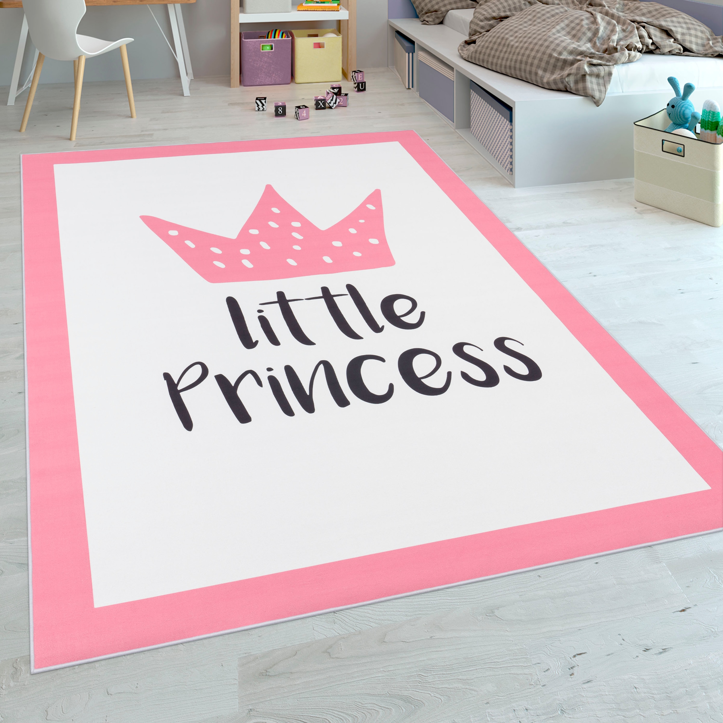 Paco Home Kinderteppich »Aleyna 111«, rechteckig, 6 mm Höhe, Kurzflor, Kinder Design, niedliches Motiv mit Schriftzug, Kinderzimmer