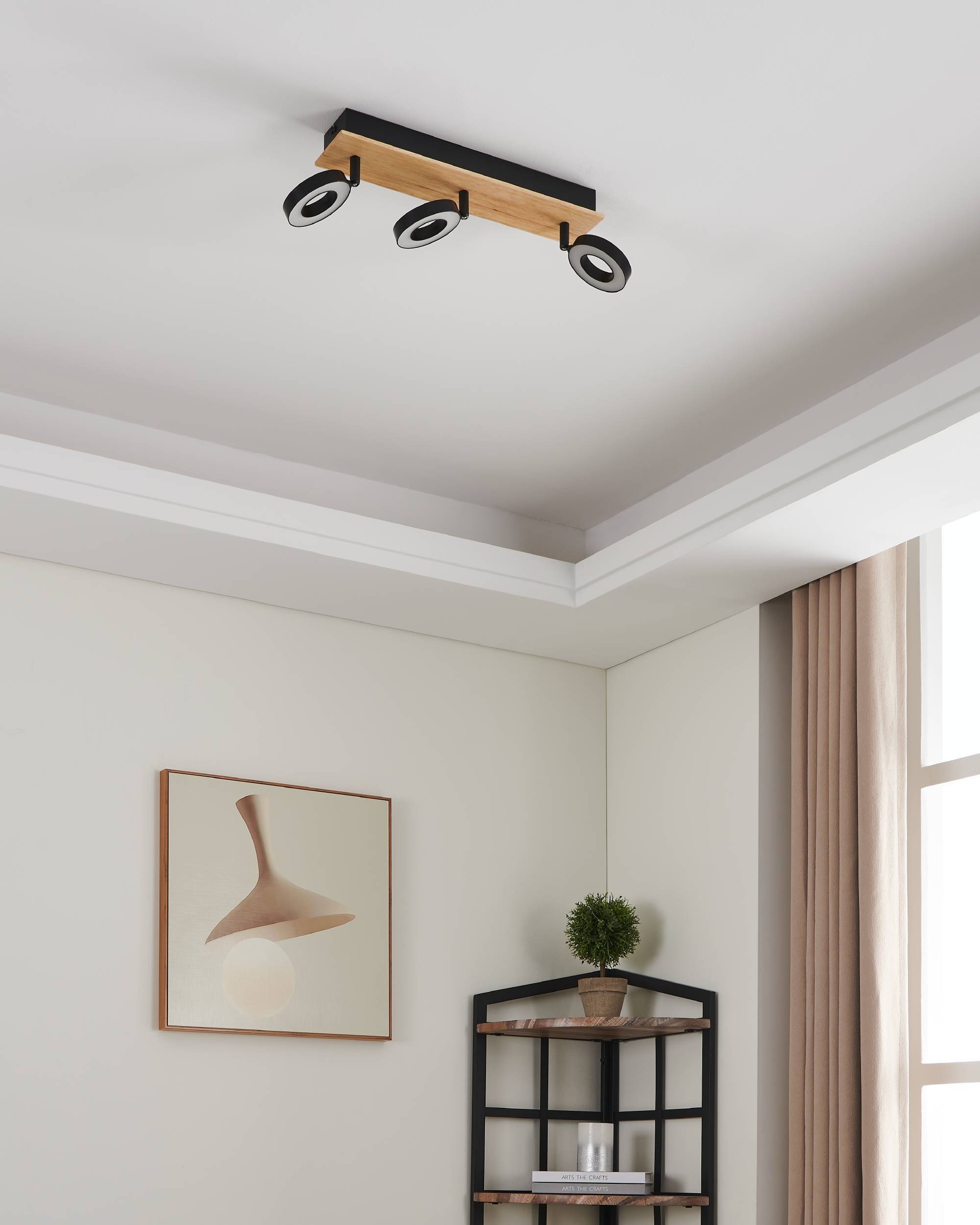 EGLO Deckenleuchte »Rielves Deckenlampe, Holz und Metall, Spotbalken schwenkbar, Lampe« LED-Modul 1 Stk. Warmweiß Spot - L40 x B7 x H17,5 cm - braun, schwarz - 3X4,2W inkl.