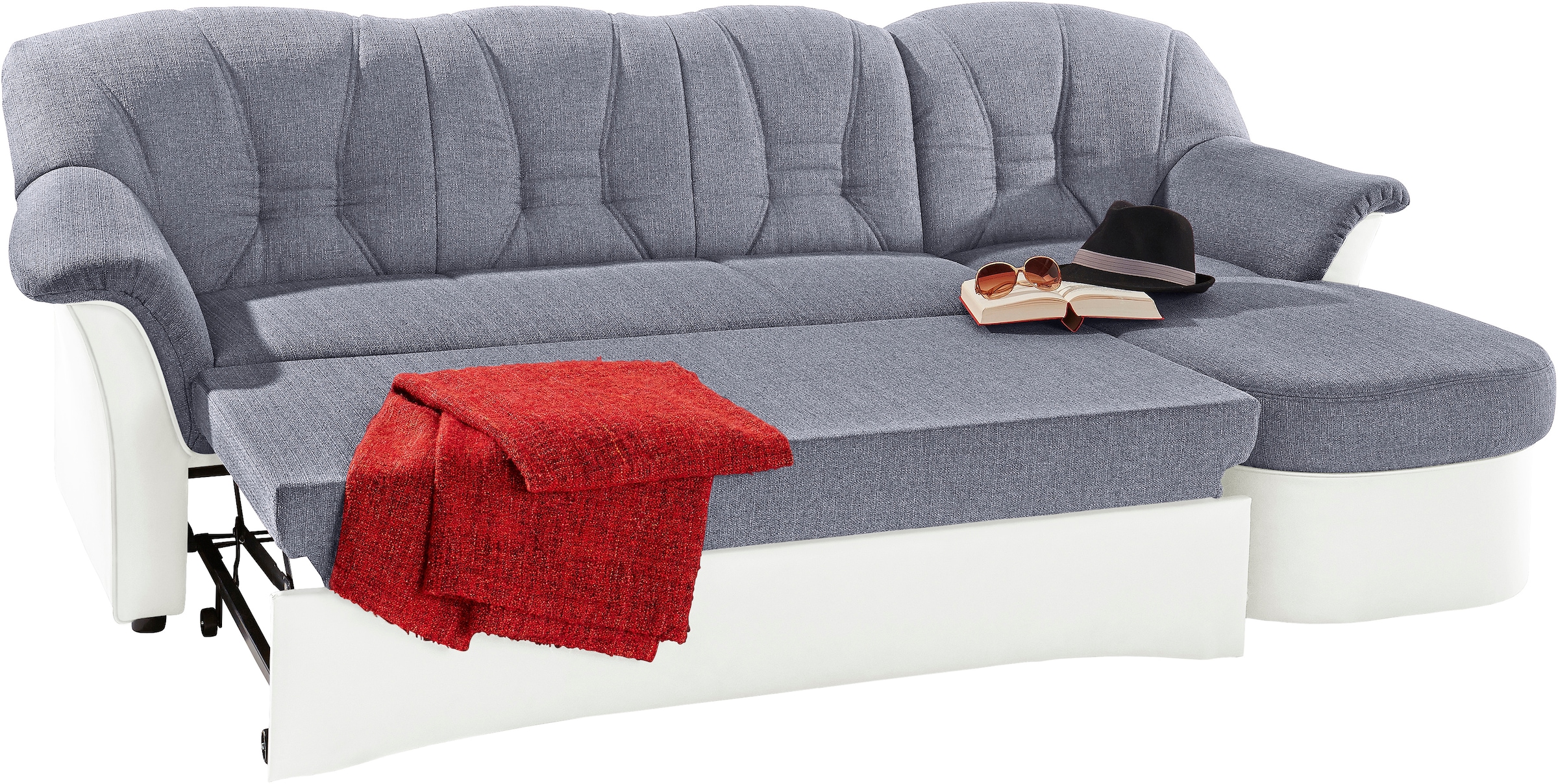 DOMO collection Ecksofa »Elva, zeitlose Formensprache, elegante Rückensteppung, L-Form«, wahlweise mit Bettfunktion und Federkern