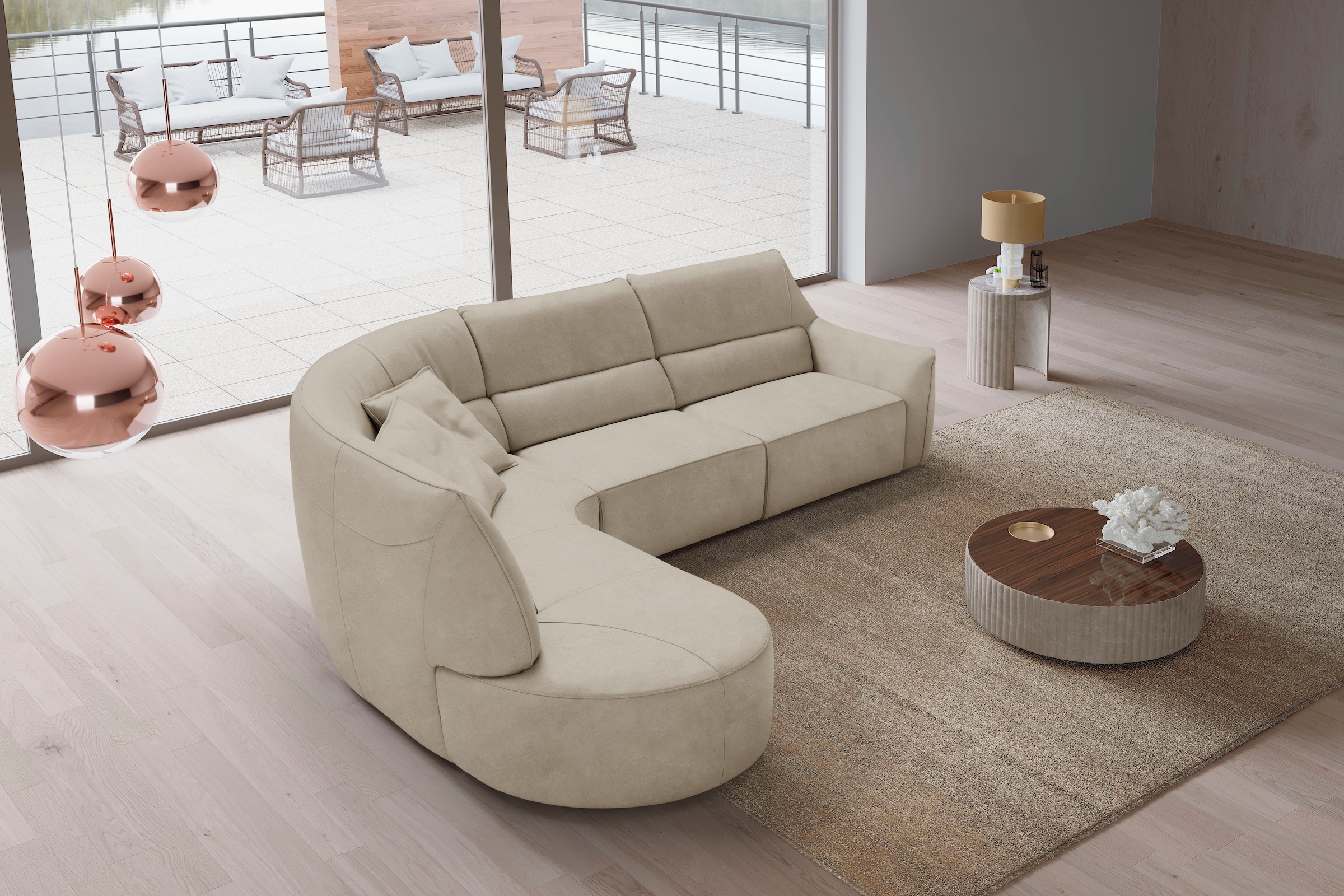 Egoitaliano Ecksofa »Puffy, extravagant & edel, Retro Designsofa, hoher Sitzkomfort, L-Form« mit Ottomane, wahlweise mit und ohne elektrischer Relaxfunktion