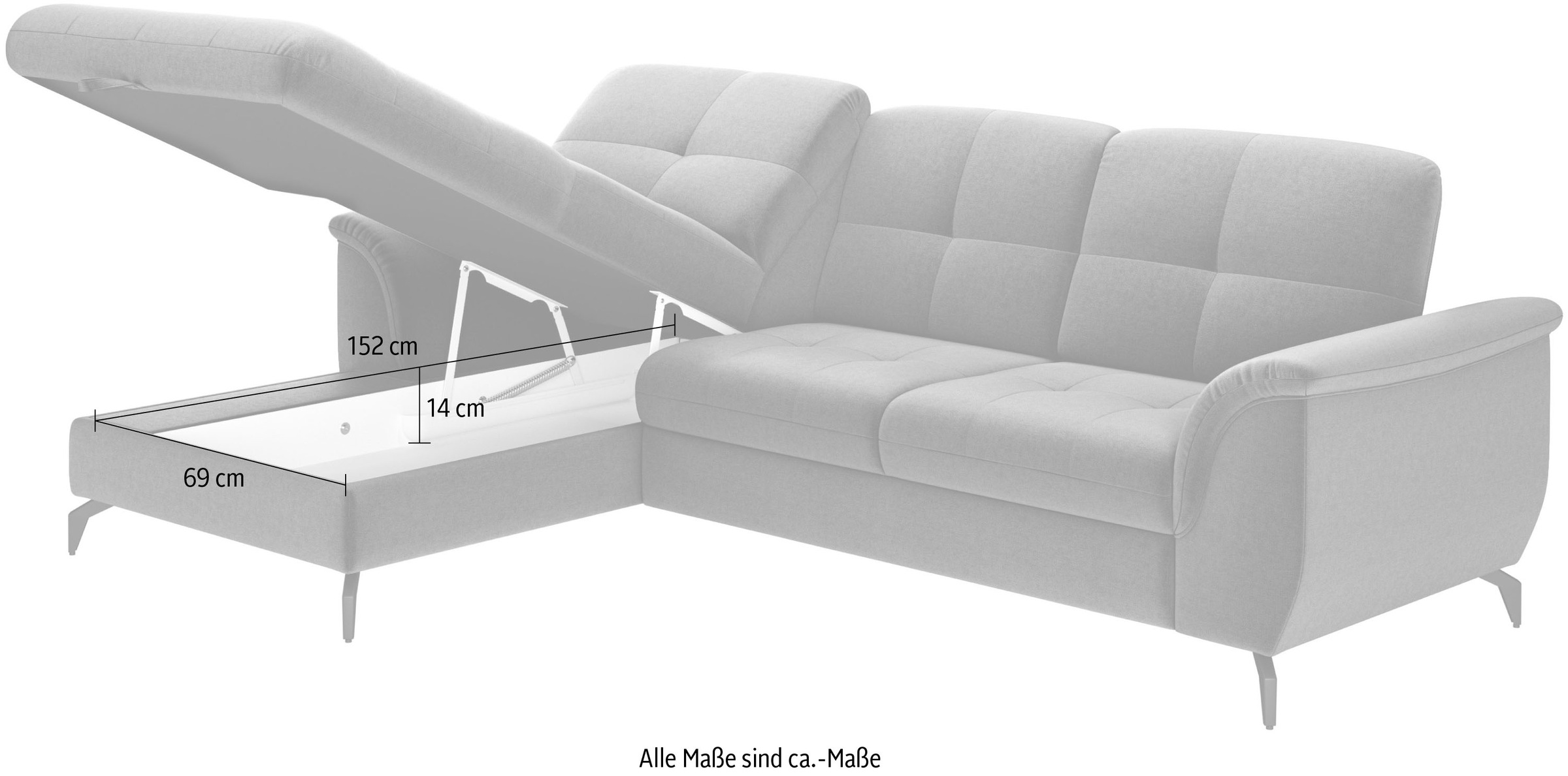 sit&more Ecksofa »Zora L-Form«, wahlweise mit Bettfunktion und Bettkasten