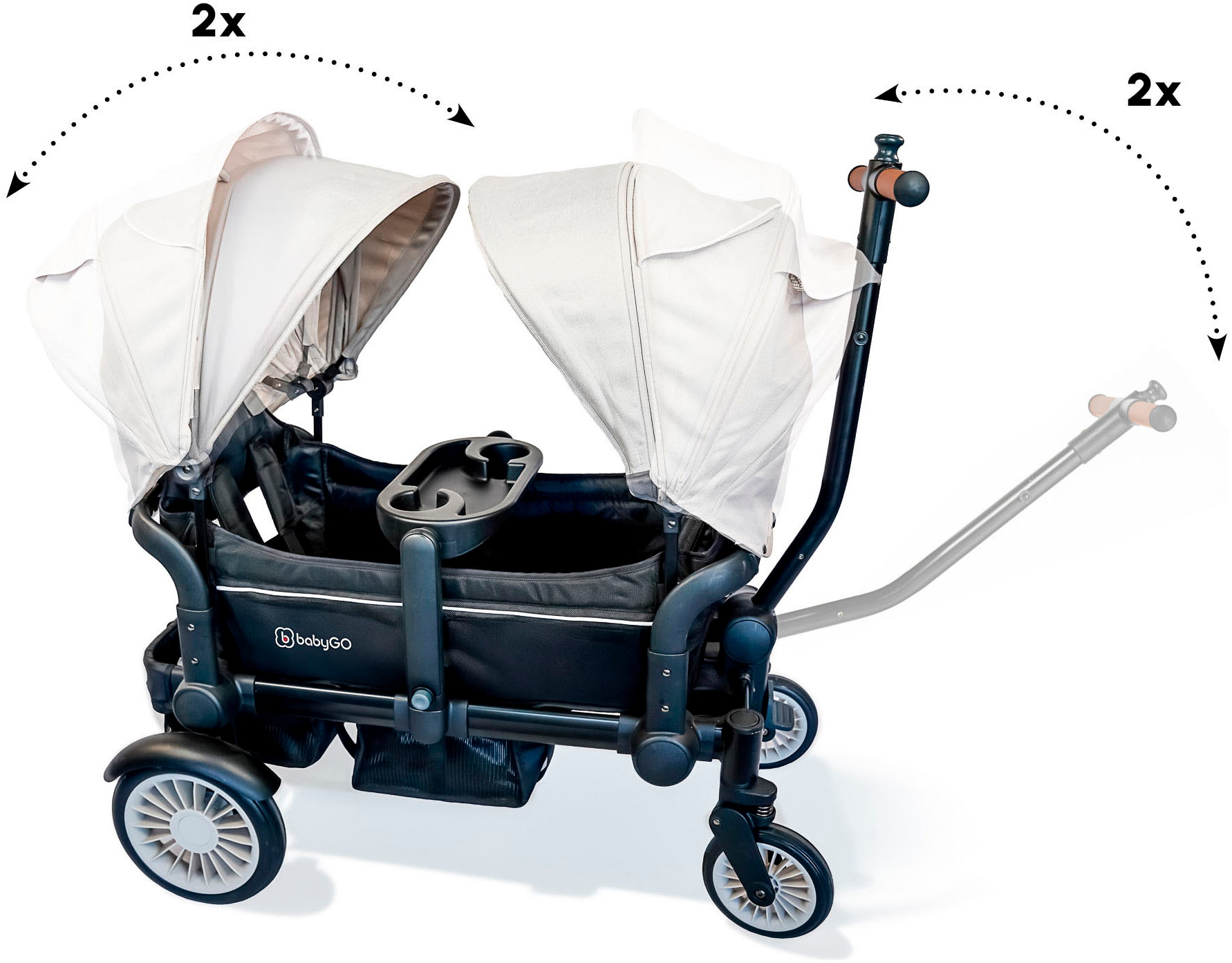 BabyGo Bollerwagen »Cozy Rider«, (Set, 7 tlg., inkl. 2x Sonnenschutz, Tisch, Moskito- u. Regenschutz, Flaschenhalter), klein zusammenfaltbar