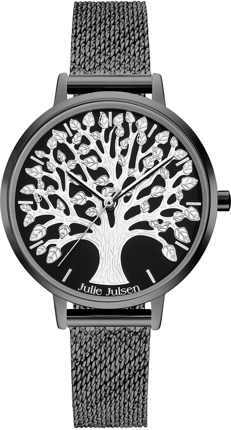 Julie Julsen Quarzuhr »Tree of Life Black, JJW1277BLKME«, Armbanduhr, Damenuhr, PVD-beschichtet, Mineralglas
