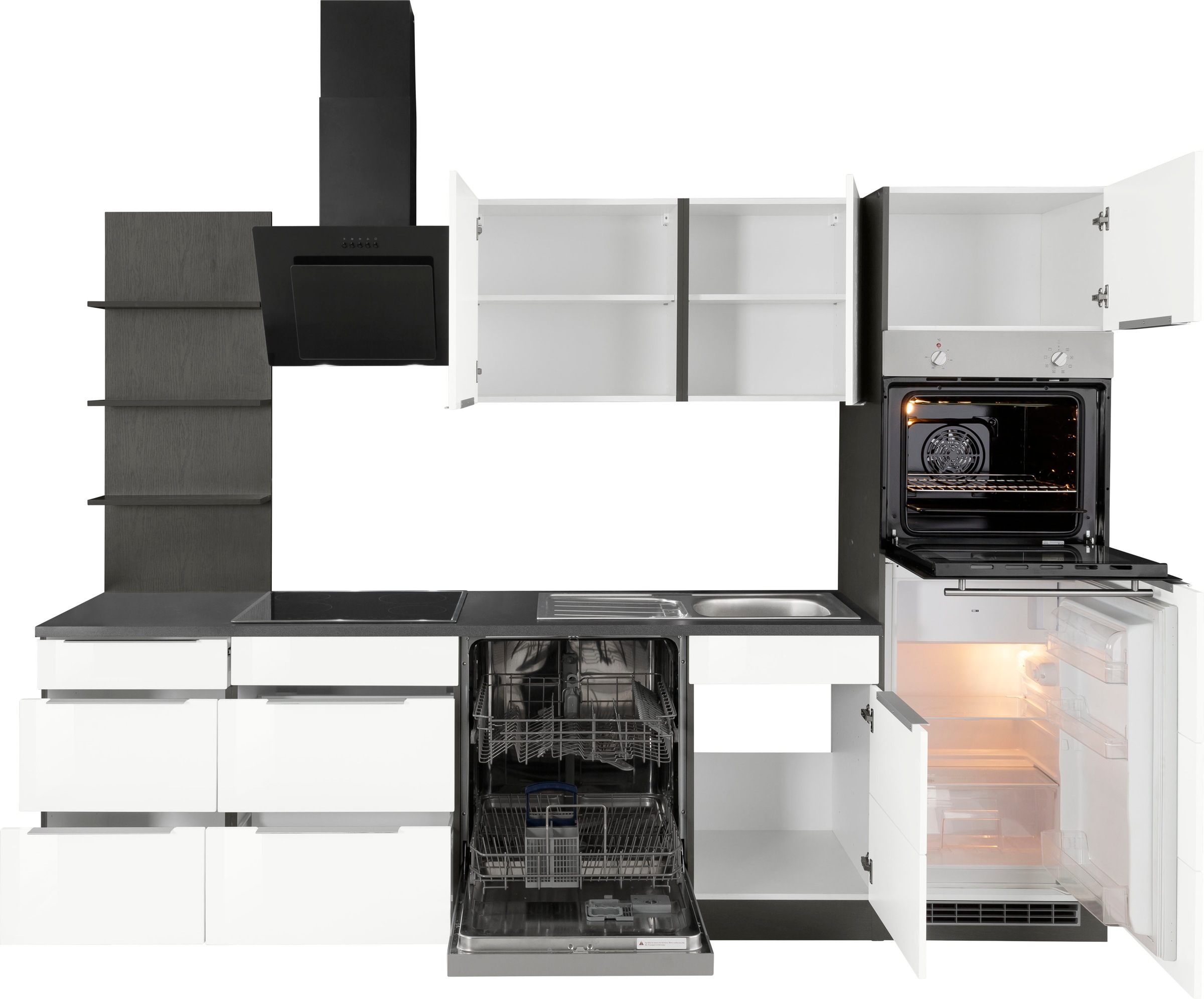 KOCHSTATION Küchenzeile »KS-Brindisi Breite 280 cm«, wahlweise mit E-Geräten und Induktion, mit MDF-Fronten und Regal