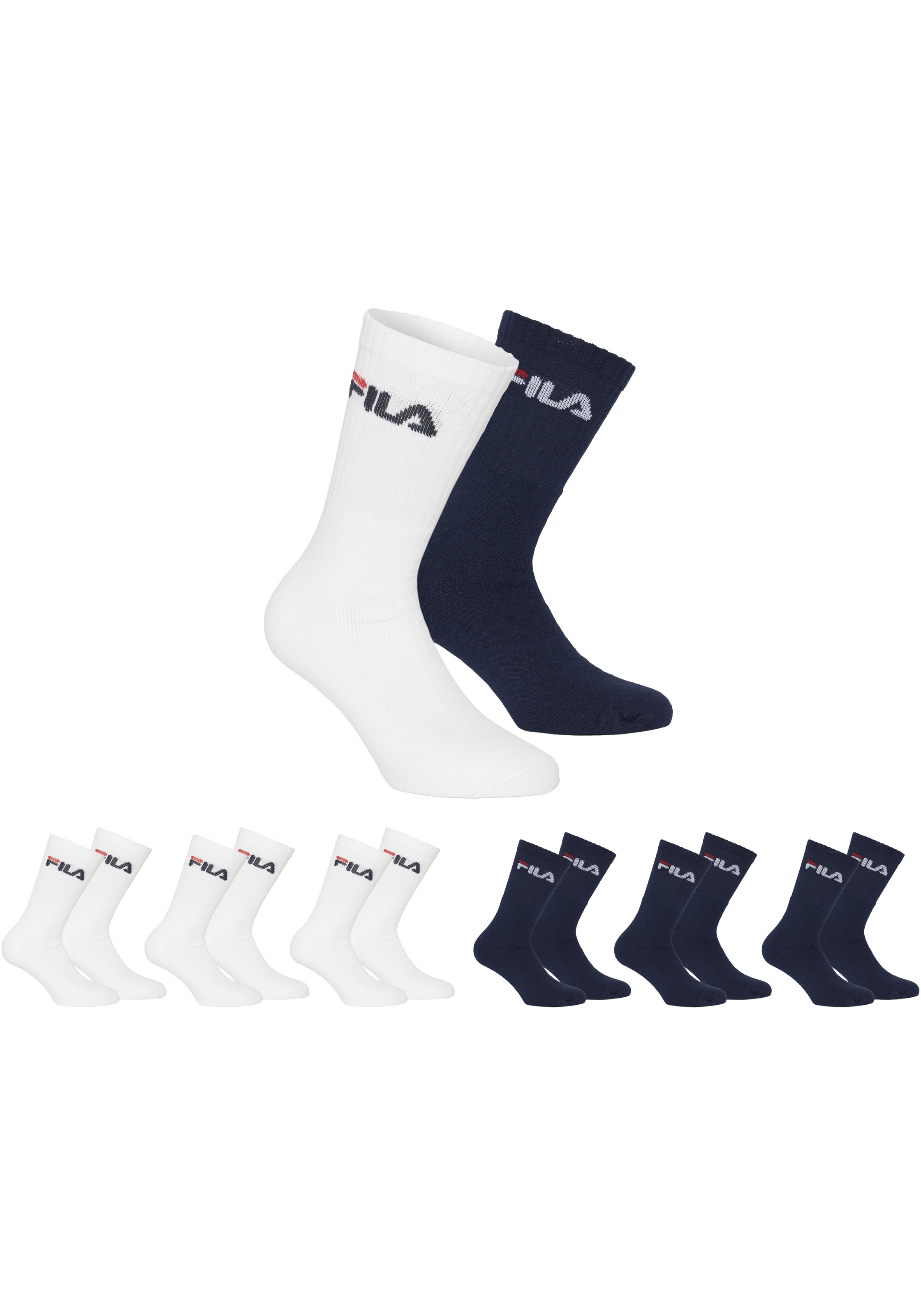 FILA Tennissocken »UNISEX CREW TENNIS FULL TERRY SOCKS« 6 Stk. tlg. Sportsocken, flache Zehennaht WHITE NAVY 39-42 39-42 Basicsocken von Fila