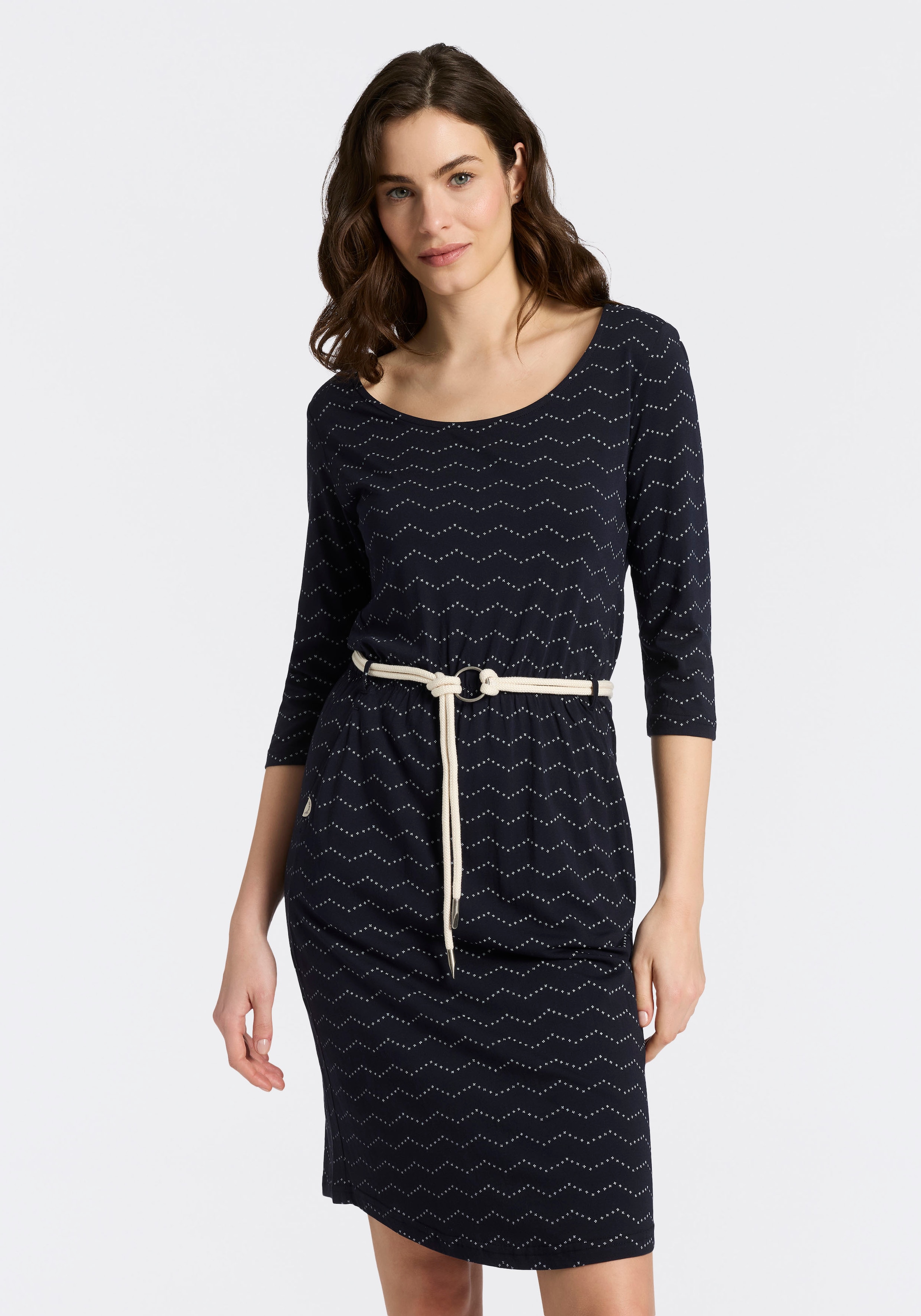 Ragwear Jerseykleid »LILITHA ZIG ZAG O« mit Taillen-Bindegürtel