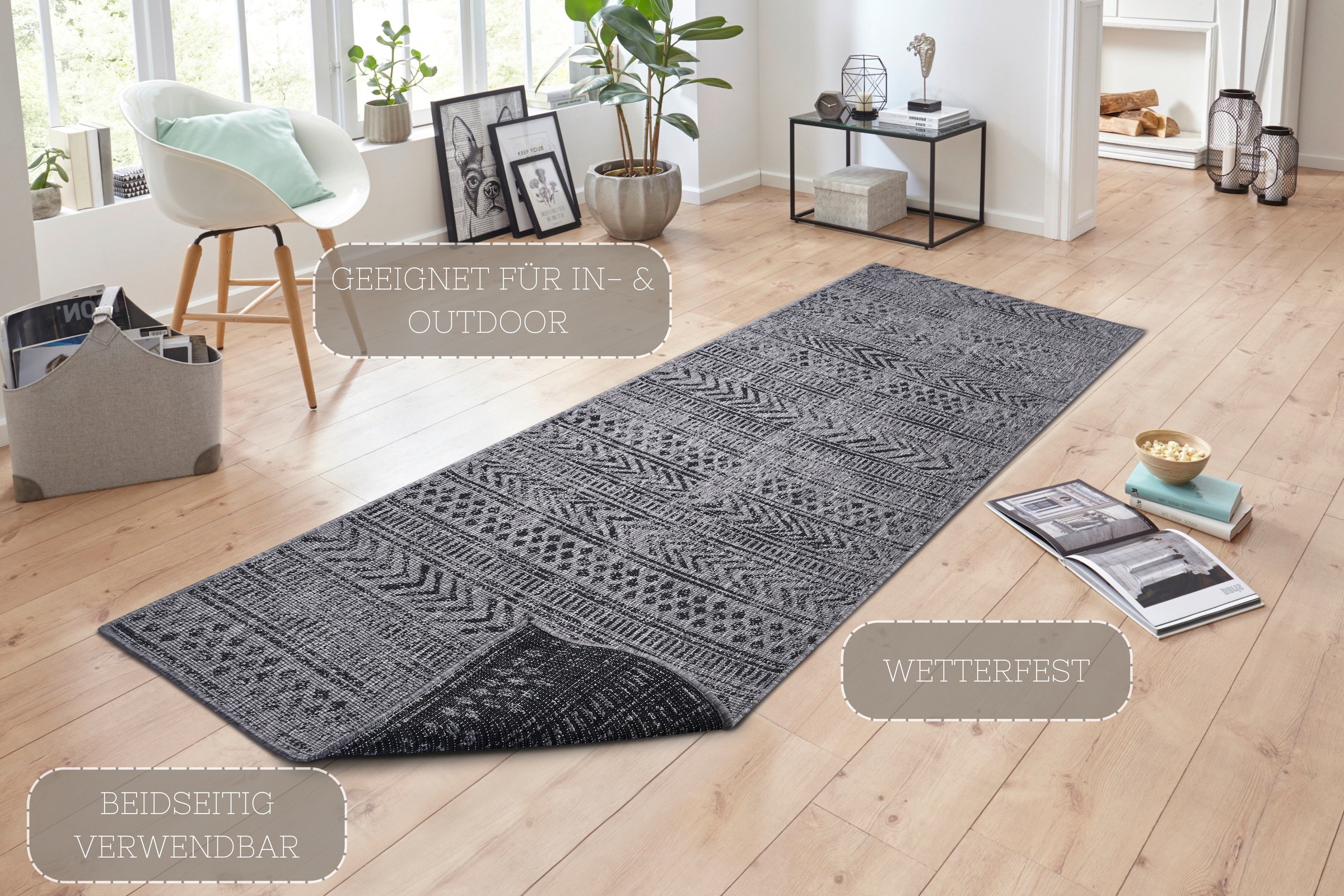 HANSE Home Teppich »BIRI Wendeteppich«, rechteckig, 5 mm Höhe, In-& Outdoor, Wetterfest, Balkon, Läufer, Wohnzimmer, Wasserfest, Boho