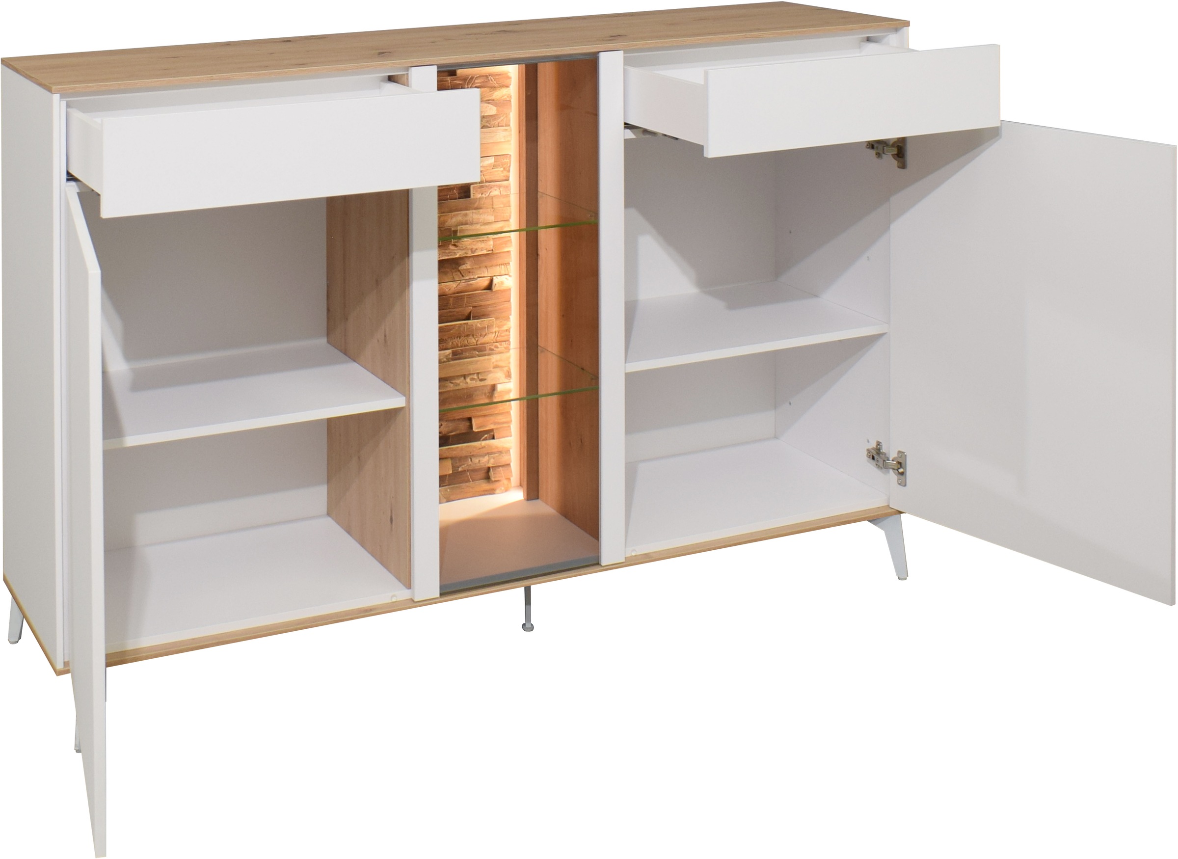 Mäusbacher Kommode, Faro Sideboard 159 cm, inkl. Beleuchtung, Push to open, Metallfüße