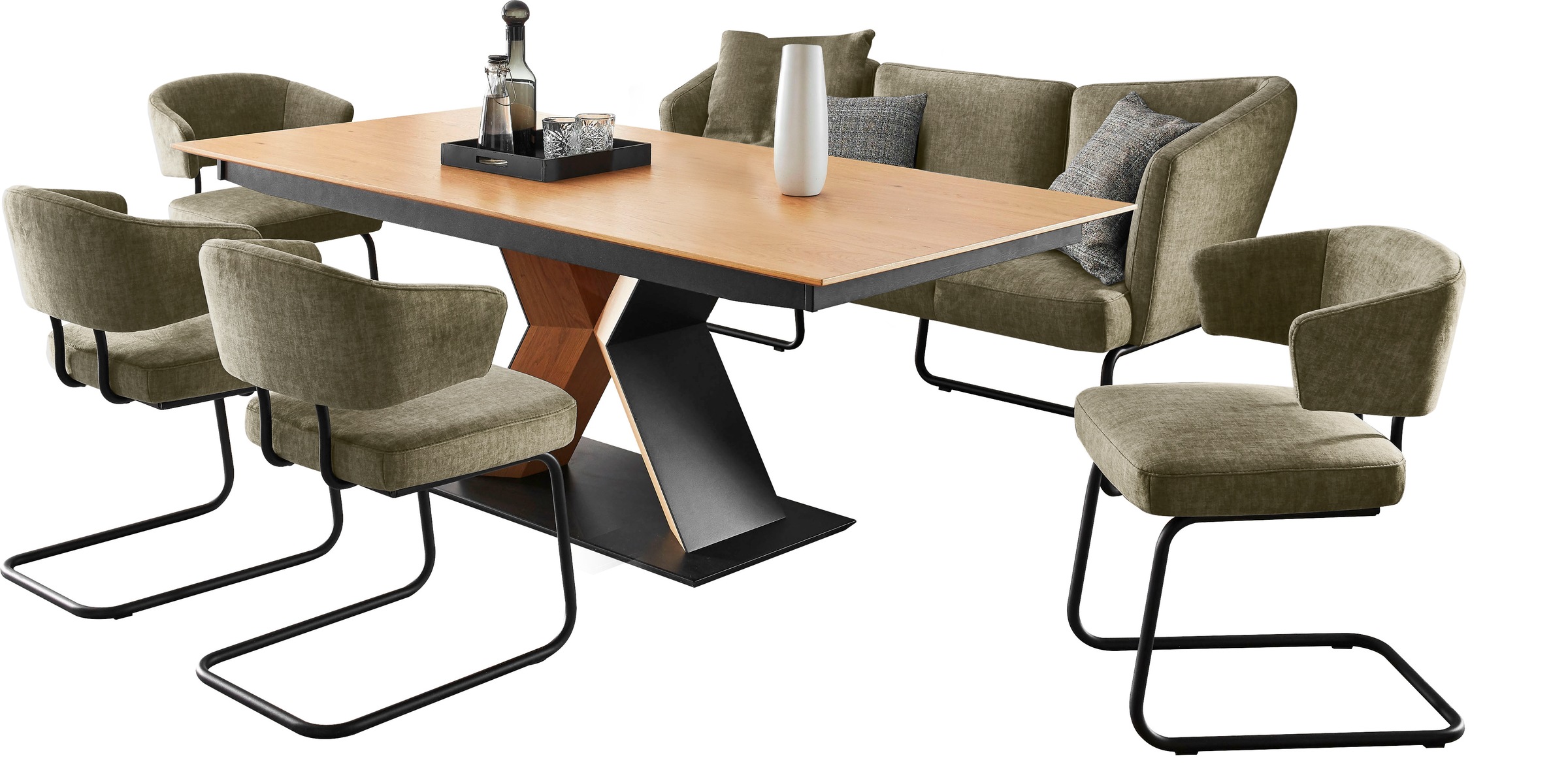 K+W Komfort & Wohnen Essgruppe »Mikkado Tube«, (6 tlg.), 4 Freischwinger und ein Funktionsesstisch