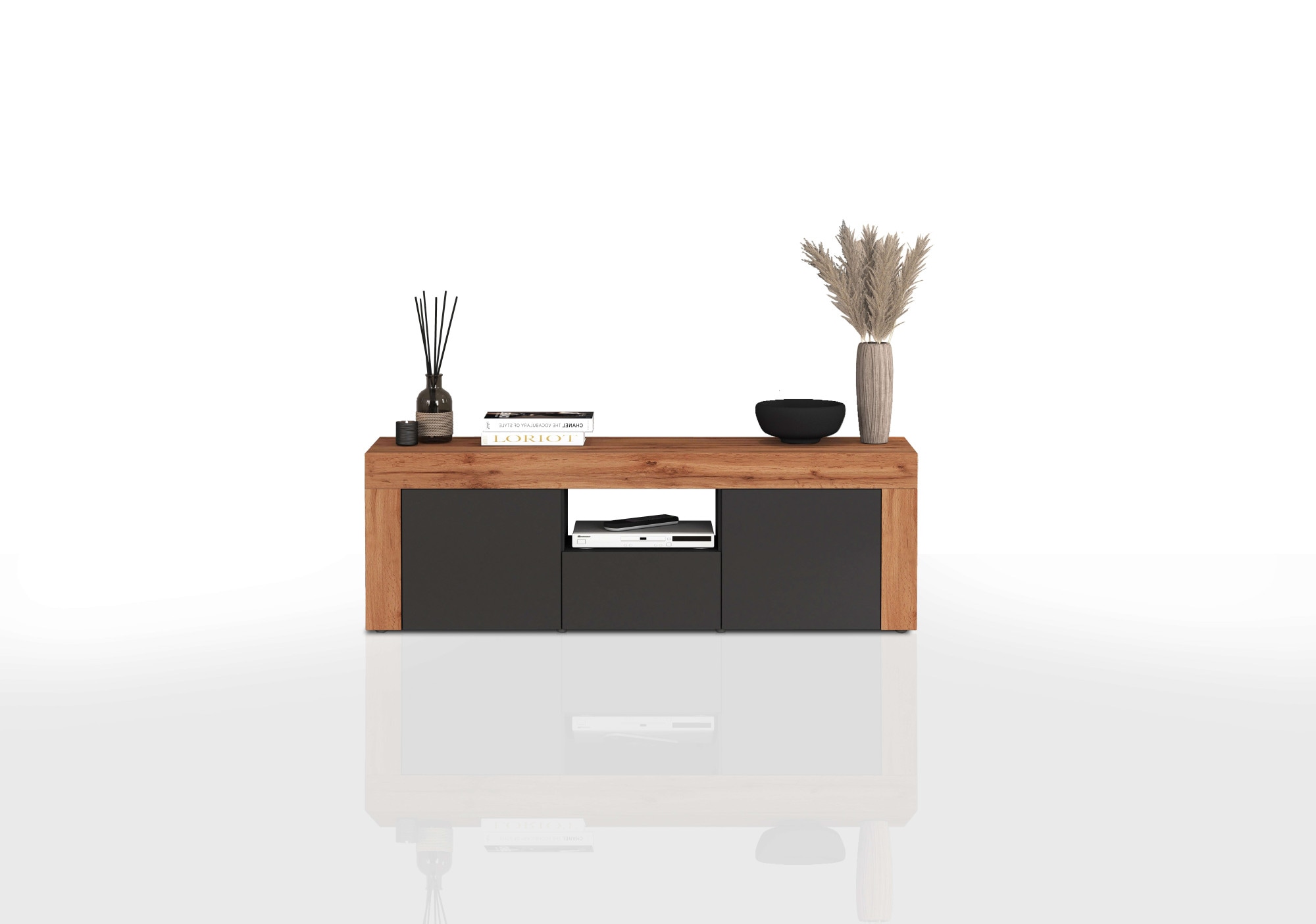 INOSIGN Lowboard »CHRONOS Breite 155 cm mit 2 Türen, 1 Schublade,1 offenes Fach«, (1 St.), TV-Board, Sideboard niedrig, Grifflos mit Push to Open 'Made in Italy'