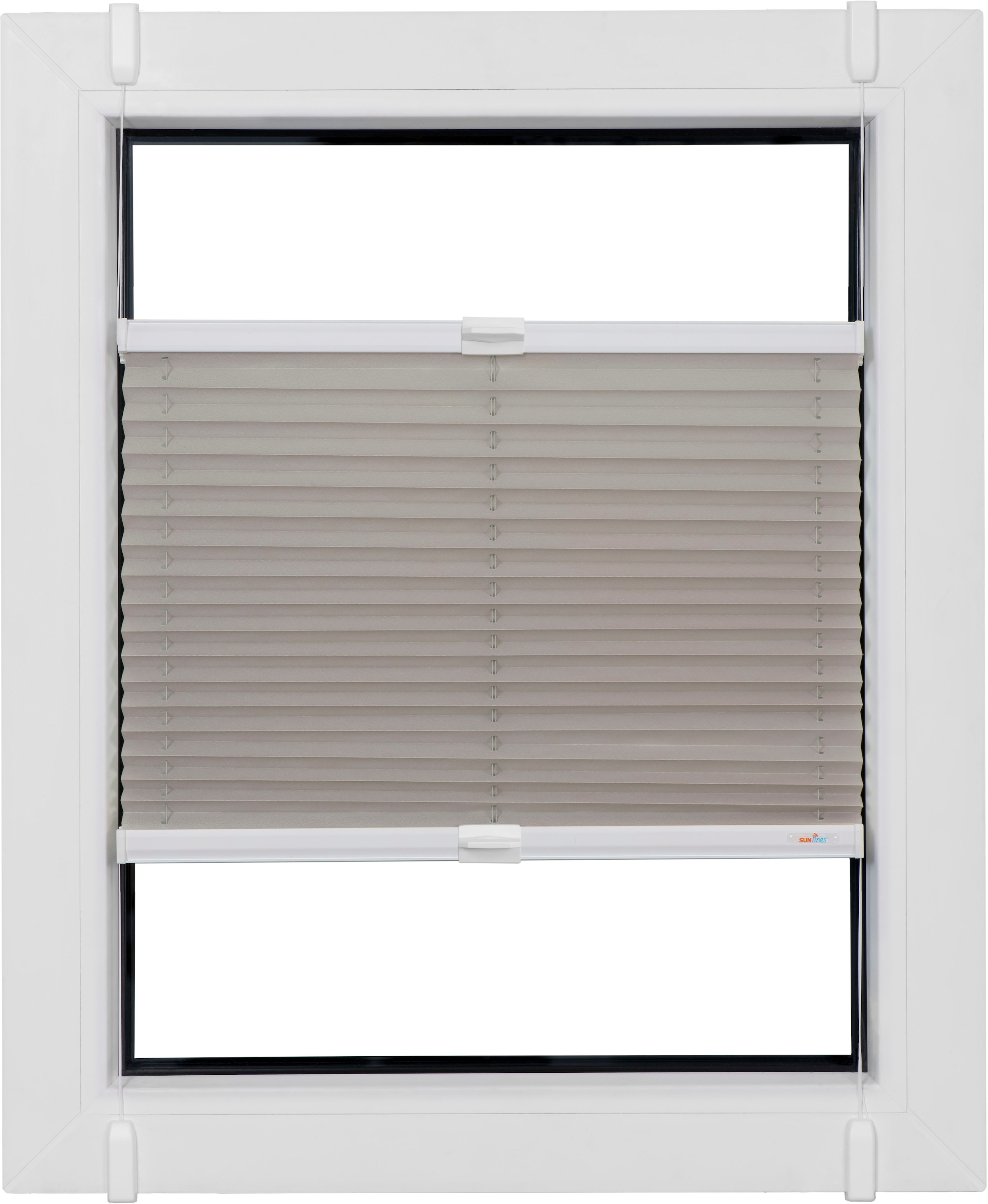 sunlines Plissee »One Size Style Crepe«, blickdicht, ohne Bohren, verspannt, Zubehörfarbe weiß, zum Klemmen