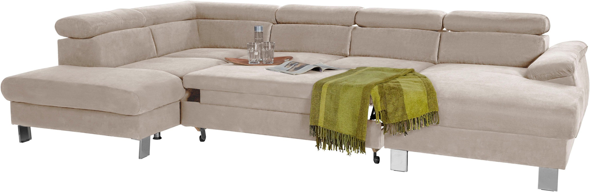 COTTA Polstergarnitur »Komaris U-Form«, (Set), Set bestehend aus: Wohnlandschaft mit Kopfteilverstellung & Hocker