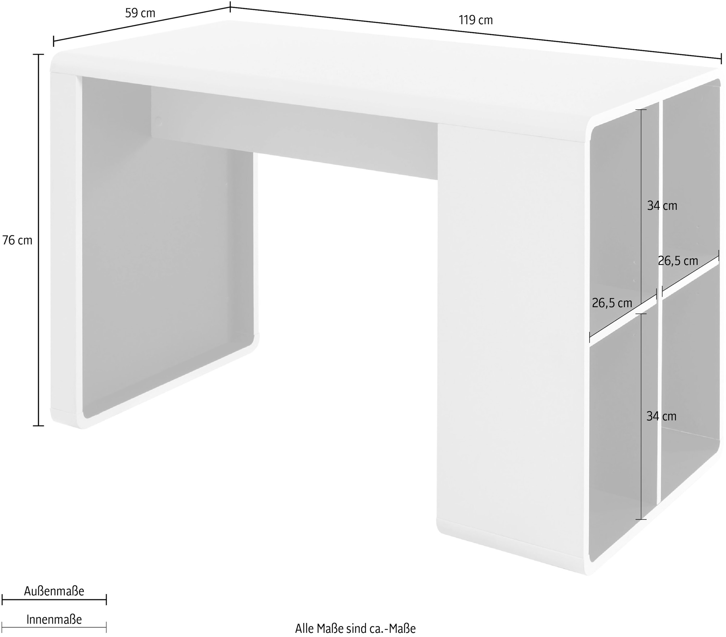 MCA furniture Schreibtisch »Tadeo«, weiß matt mit 4 offenen Fächer, Breite 119 cm