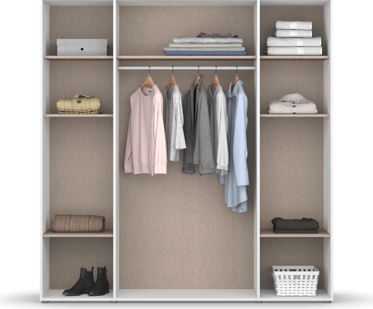 rauch Drehtürenschrank »Kleiderschrank Schrank Garderobe Wäscheschrank NAGATA viel Stauraum«, (in 3 verschiedenen Ausstattungen BASIC/CLASSIC/PREMIUM), mit modernen Stangengriffen in Graumetallic TOPSELLER MADE IN GERMANY