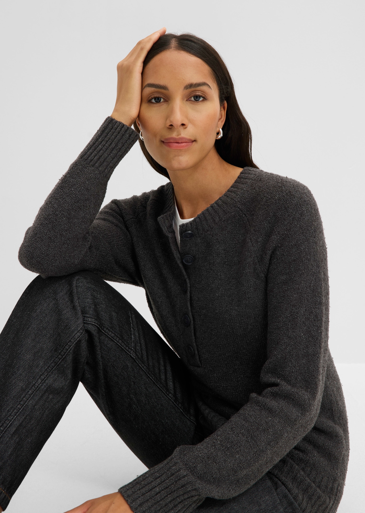 bonprix Strickpullover mit Knöpfen, lässig geschnitten, im Casual-Stil