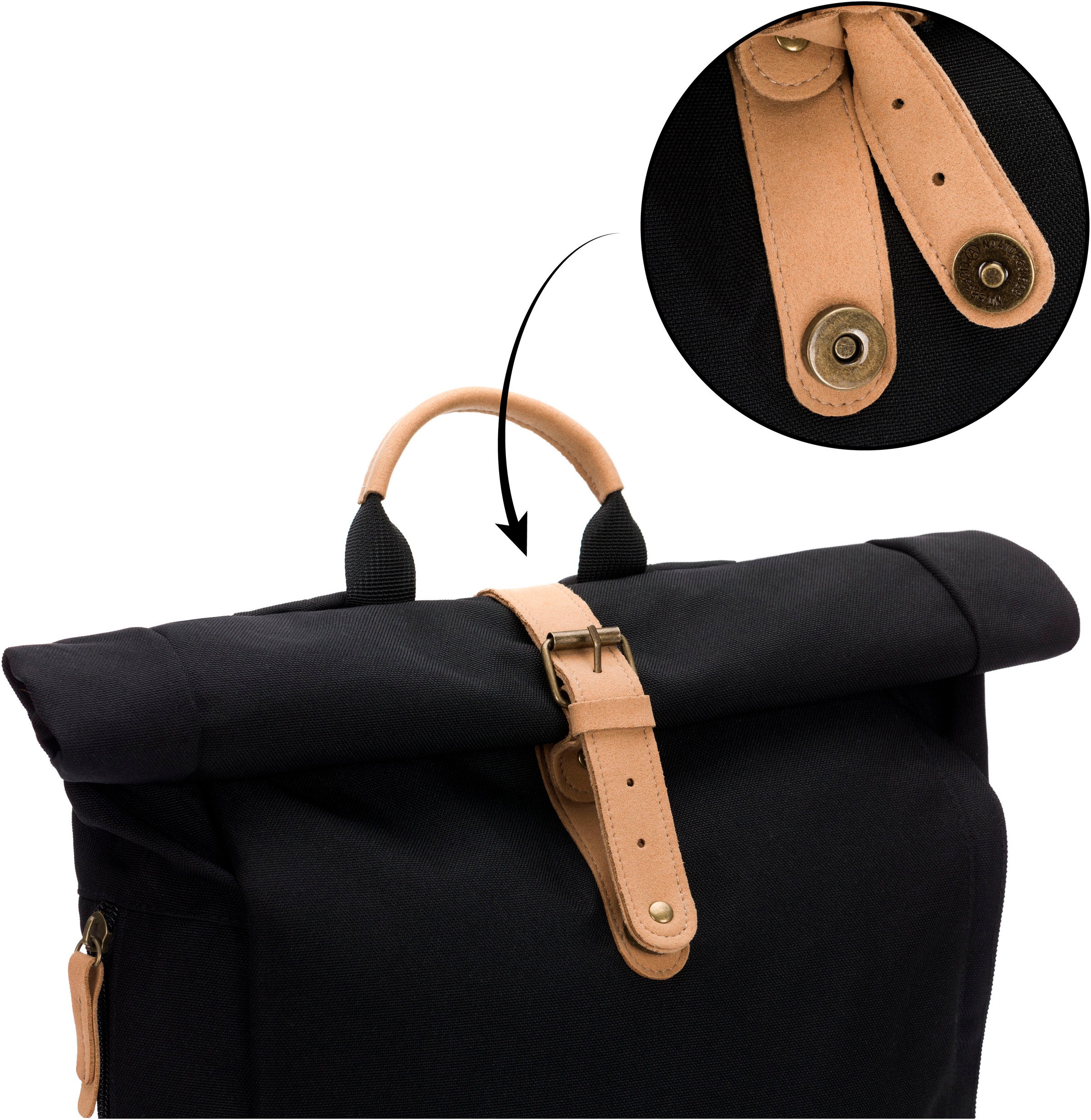 Fillikid Wickelrucksack »Rolltop Berlin schwarz«, Reflektoren, inkl. Wickeltunterlage