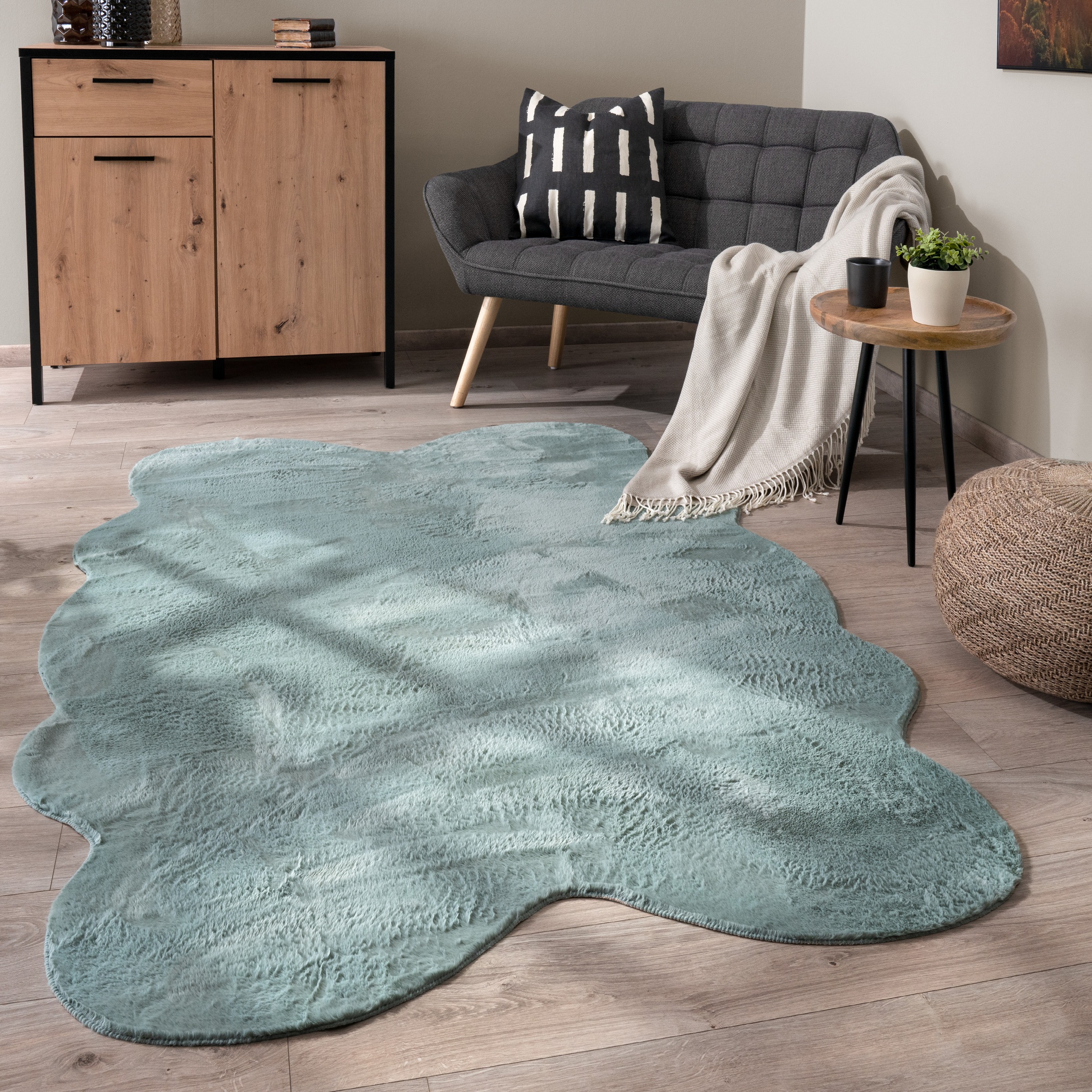 Paco Home Fellteppich »Pelt 640«, fellförmig, 16 mm Höhe, Kunstfell, Uni Fa günstig online kaufen