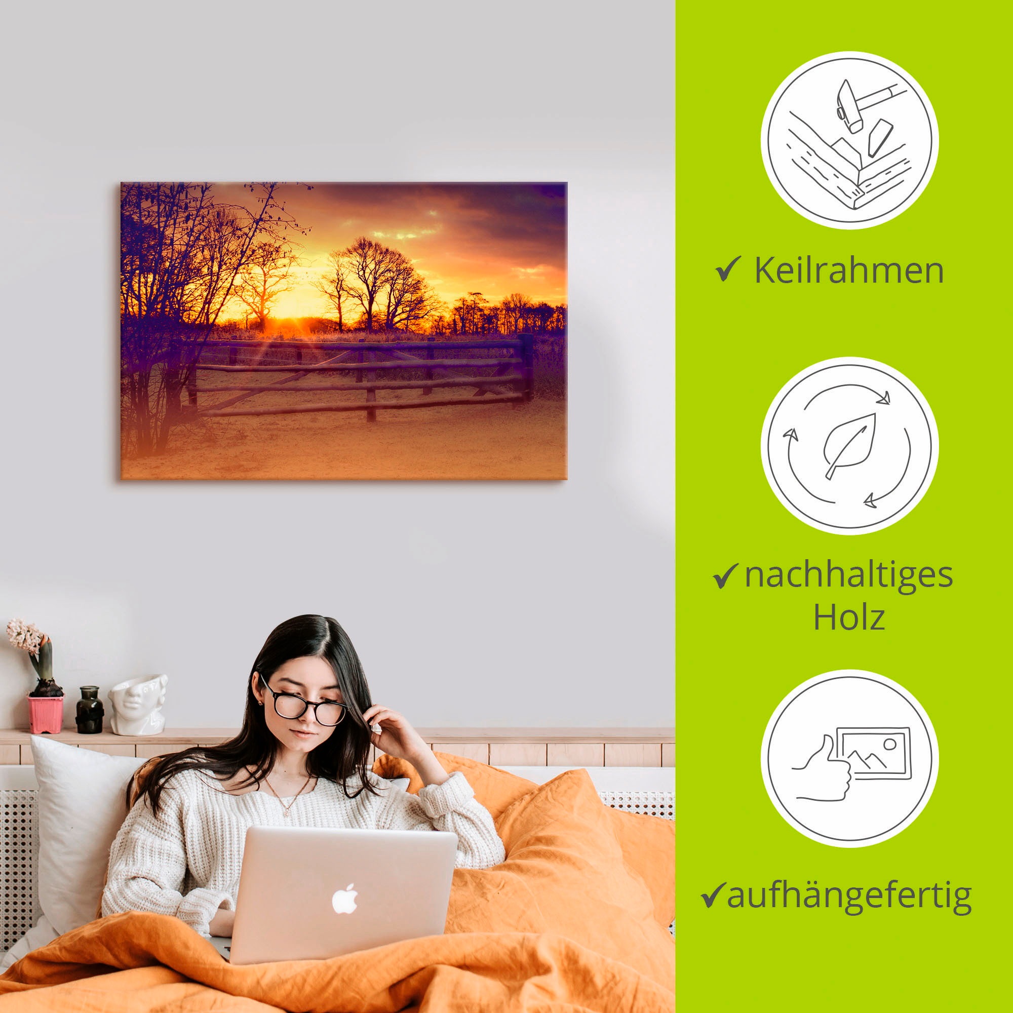 Artland Leinwandbild »Sonnenaufgang im Februar«, Sonnenaufgang & -untergang, (1 St.), auf Keilrahmen gespannt