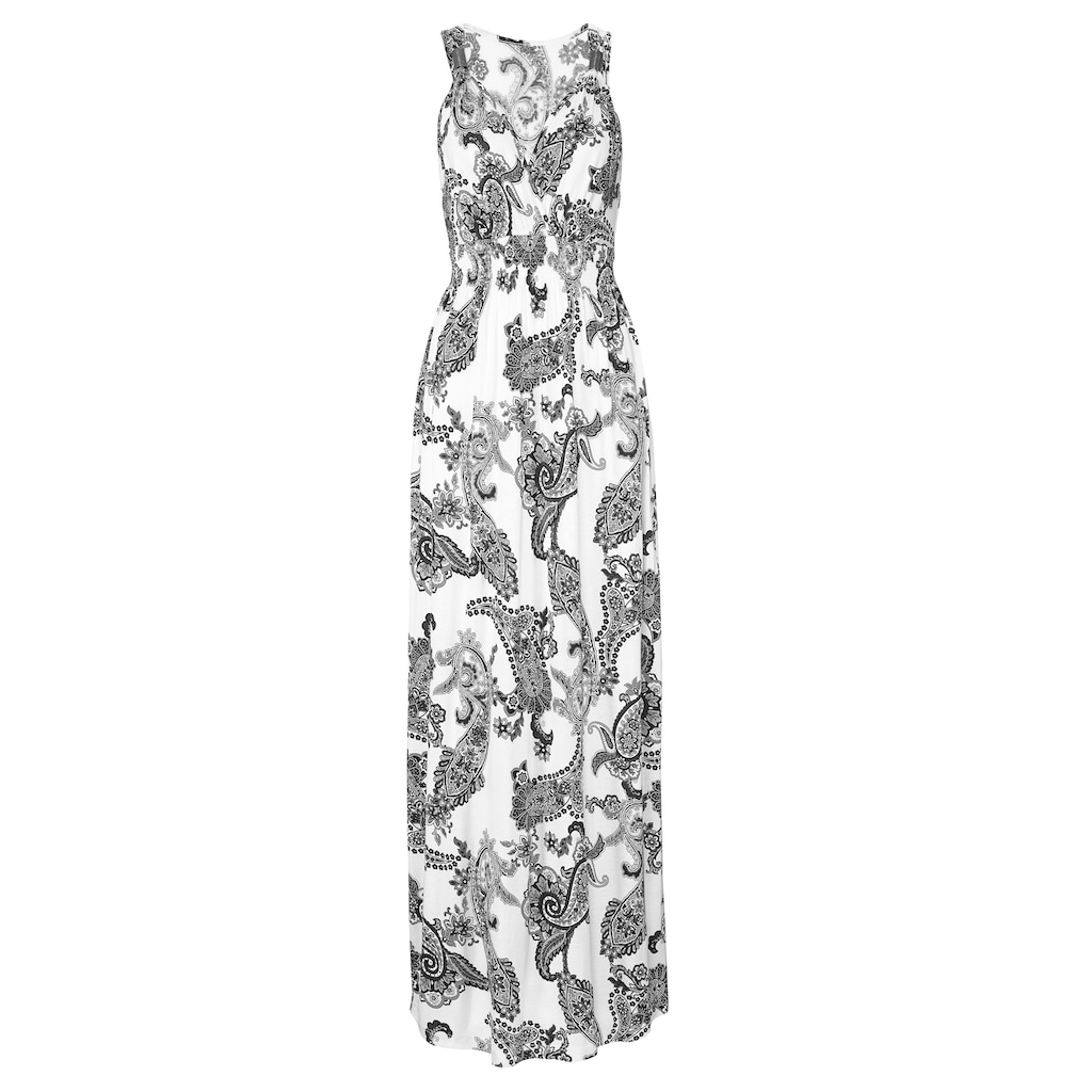 LASCANA Maxikleid, mit verstellbarem Ausschnitt im Alloverdruck, Sommerkleid, Strandkleid