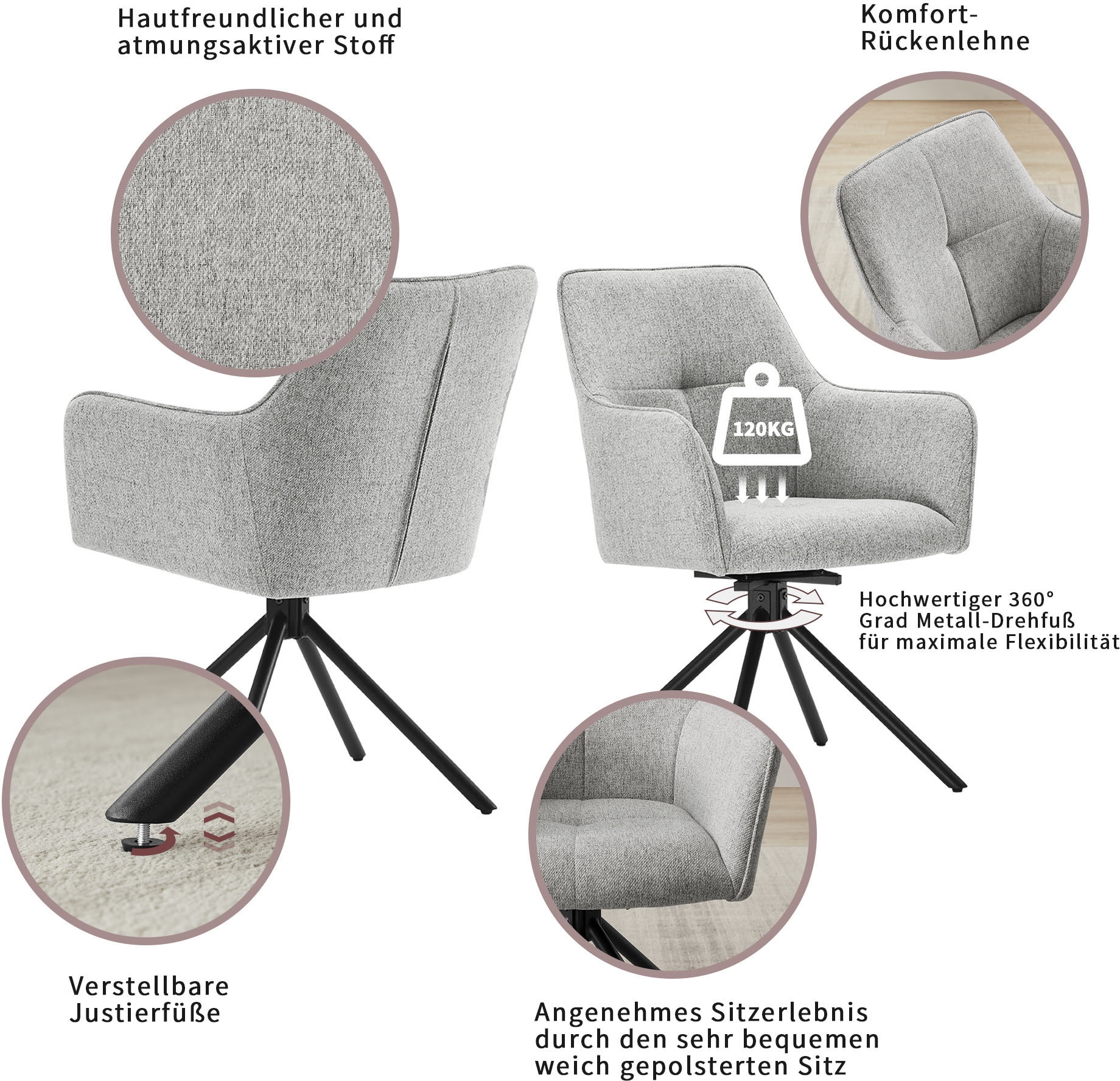 OTTO home Drehstuhl »Haily« (Set) hochwertiger Strukturstoff, robustem Metallgestell