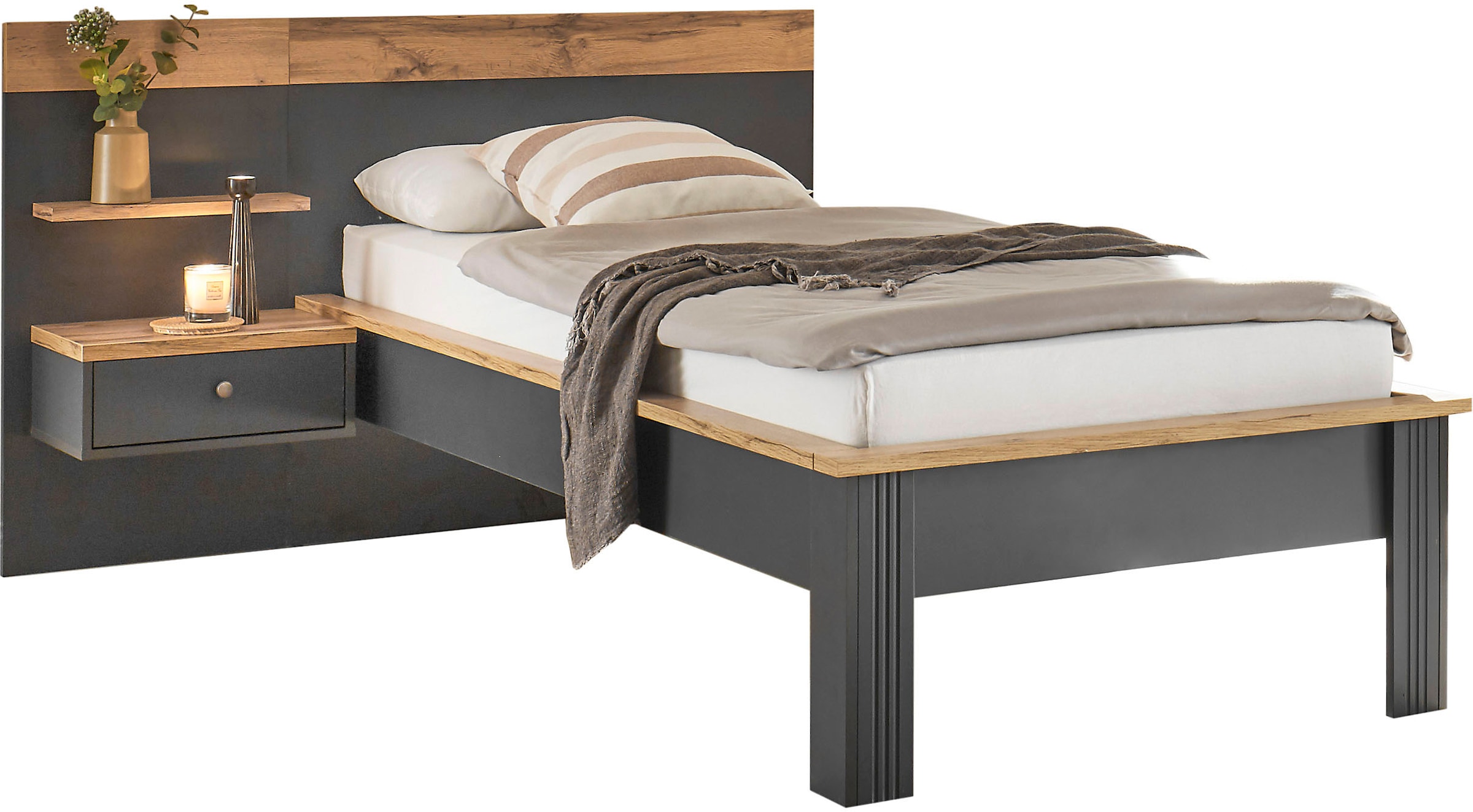 Schlafzimmer-Set OTTO HOME Westminster, grau, B/H: 90cm x 200cm, Schlafzimmermöbel-Sets, Schlafzimmer-Set, Bett Breite Liegefläche 90 oder 140cm und 1 Wandpaneel