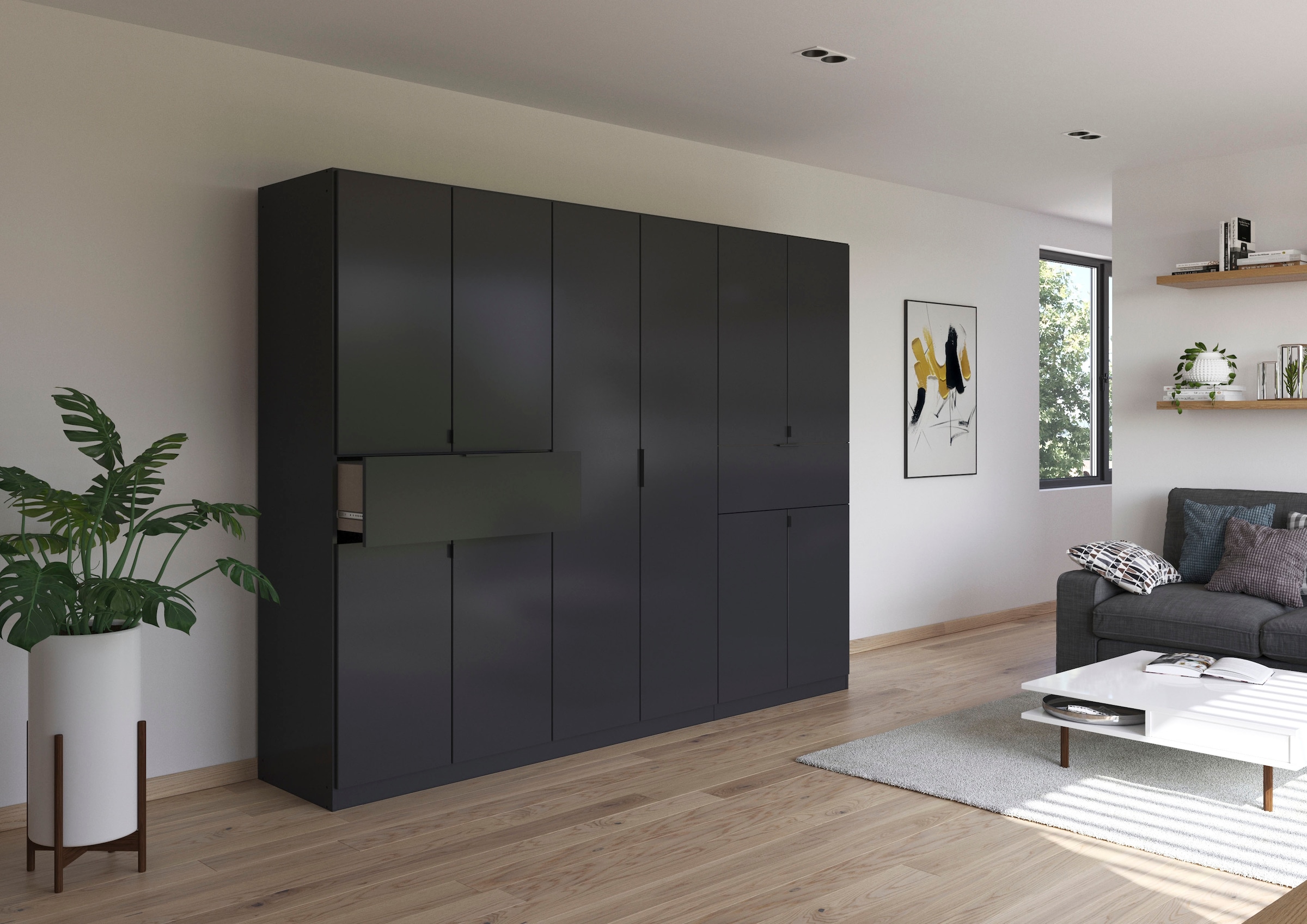 rauch Drehtürenschrank »Kleiderschrank Schrank Garderobe Wäscheschrank TICAO«, (Schubladen in der Höhe variabel positionierbar), mit 2 geräumigen Schubladen, viel Stauraum MADE IN GERMANY