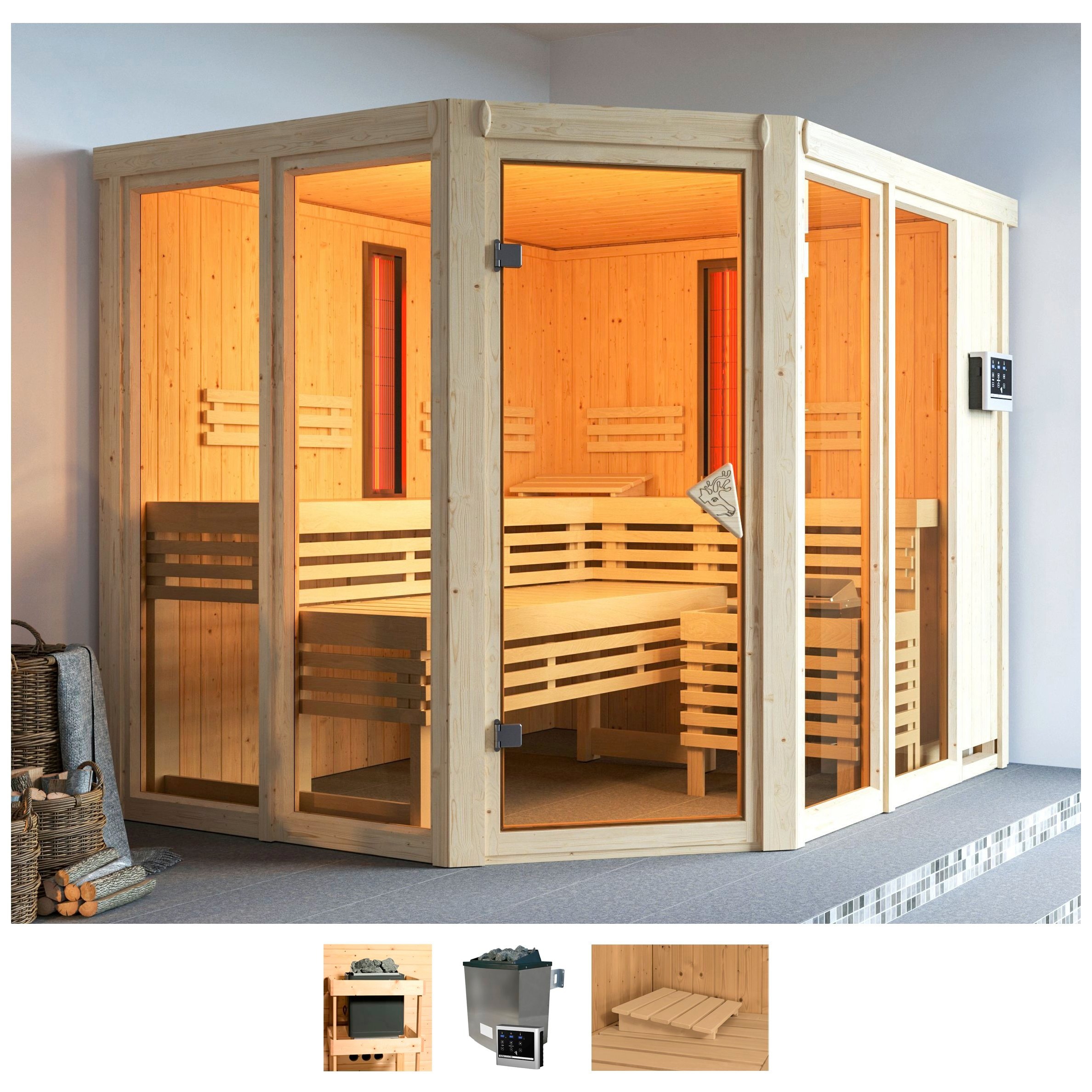 Karibu Sauna »Avril« Set, 9-kW-Ofen mit externer Steuerung günstig online kaufen
